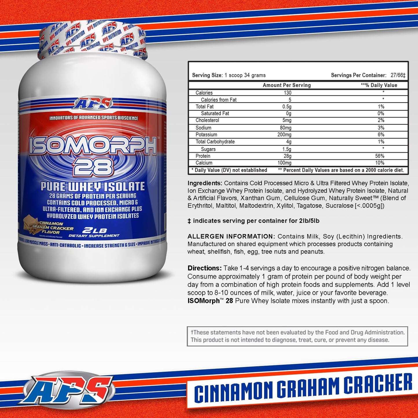 APS Nutrition Isomorph Protein Powder Whey Isolate Ultra-Filtered Cinnamon Graham Cracker, 2 Pound, 32