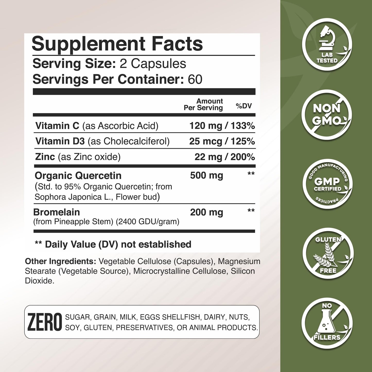 GADE NUTRITION BOOST YOUR HEALTH Organic Quercetin with Bromelain Vitamin C and Zinc Immune Support Supplement Quercetin 500mg Capsules 120