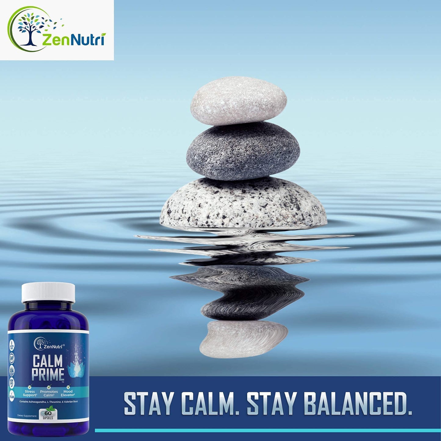 ZenNutri Calm Prime Non-Drowsy Stress Relief Supplement Capsule, 60 Count