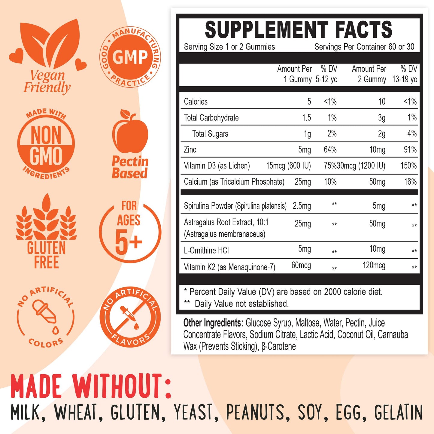 OH MY CHEWY Height Growth Vitamin Gummies for Kids & Teens, 60 Count