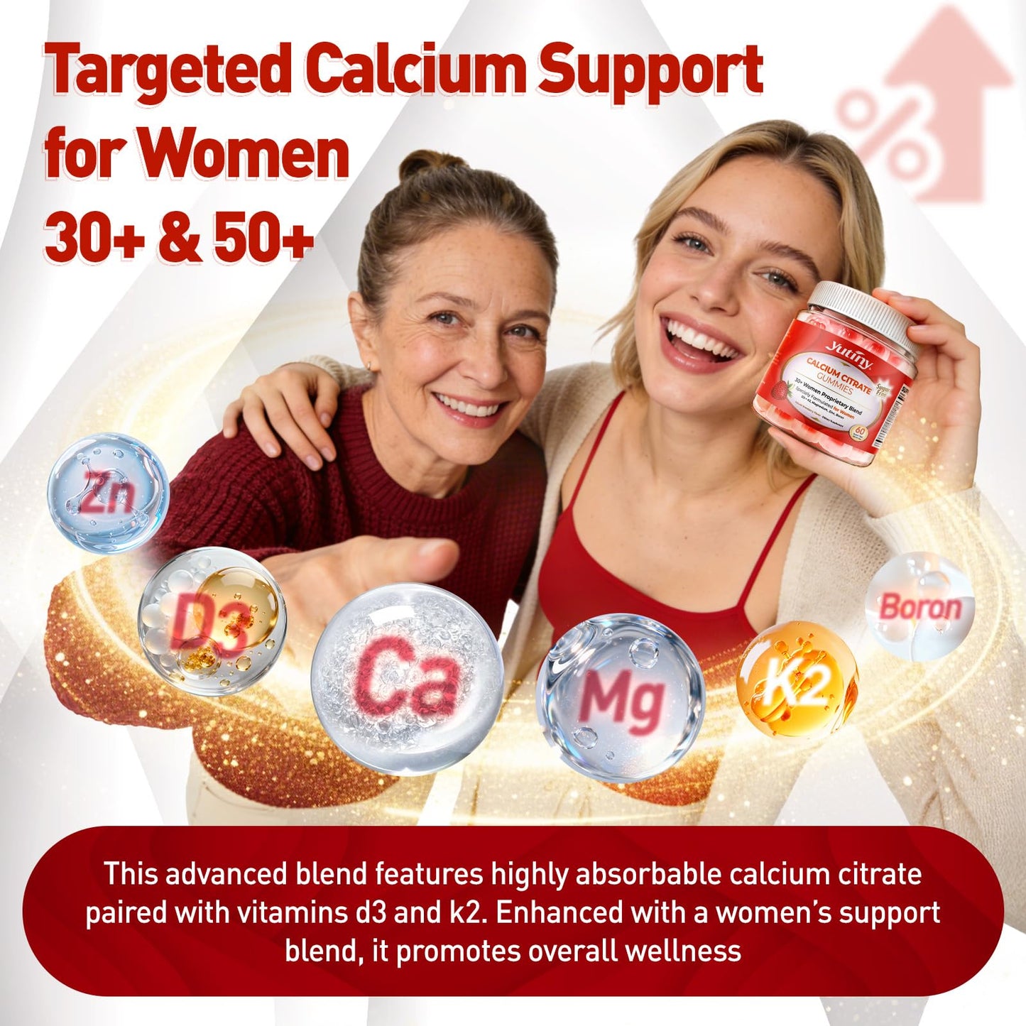 Yutiny Calcium Supplement for Women Gummies 1200 mg, 60 Count