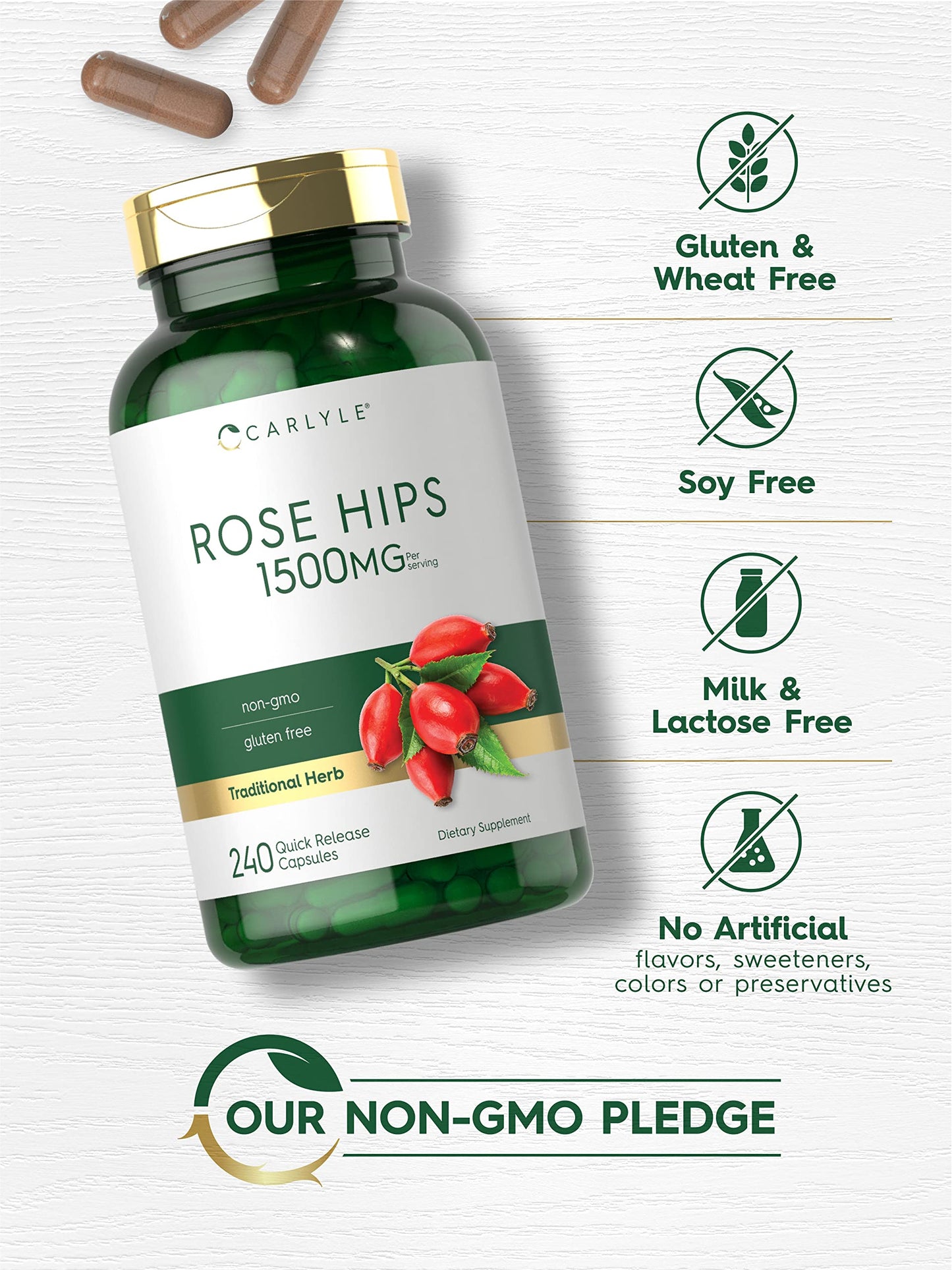Carlyle Rose Hips 1500mg Quick Release Capsules, 240 Count