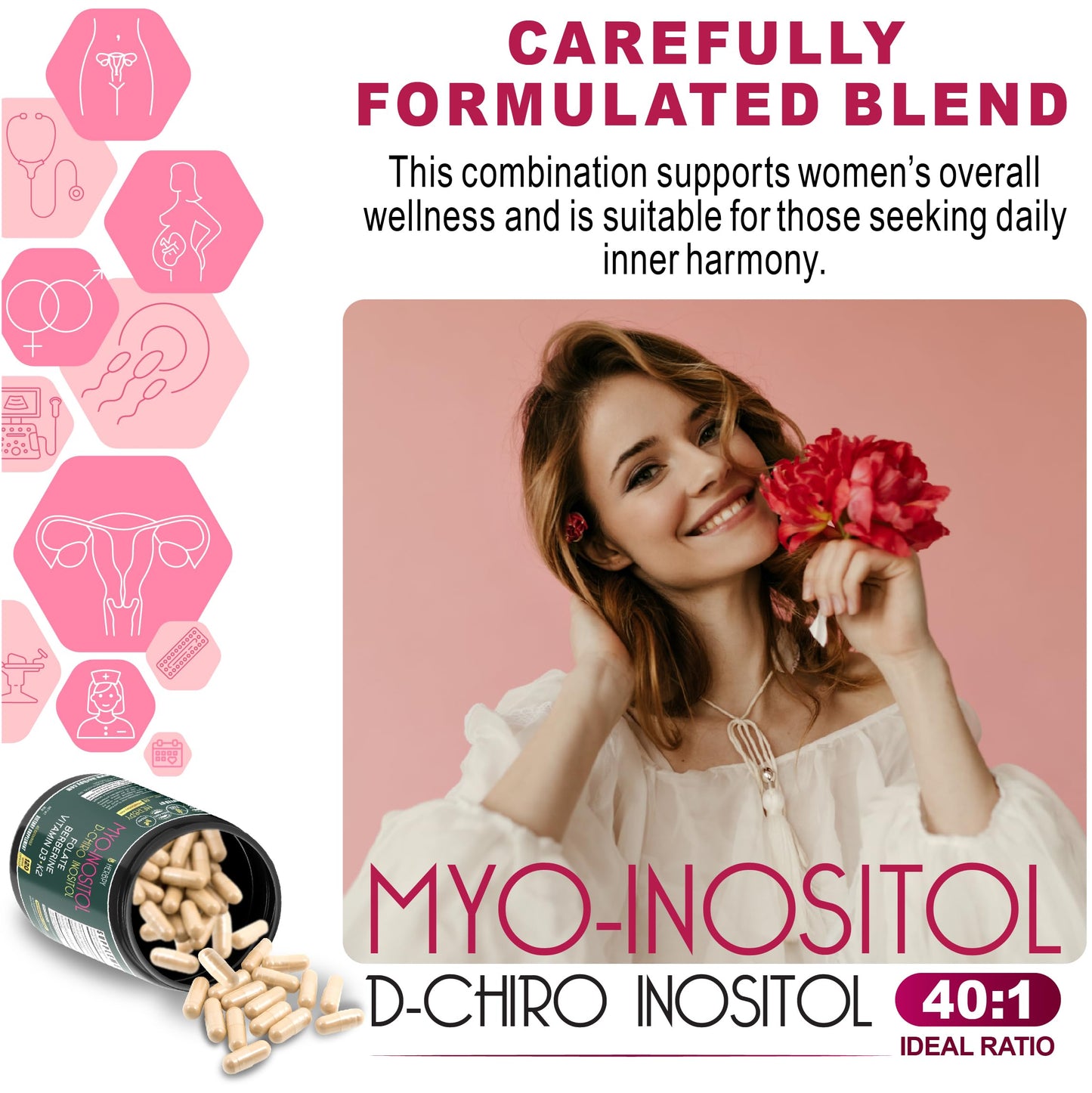 Herbpy 6in1 Premium 40:1 Myo-Inositol & D-Chiro-Inositol Supplement for Women with Folate, Berberine HCl 97%, Vitamin D3 & K2 - Hormonal Balance & Ovarian Health Support, 120 Vegan Capsules