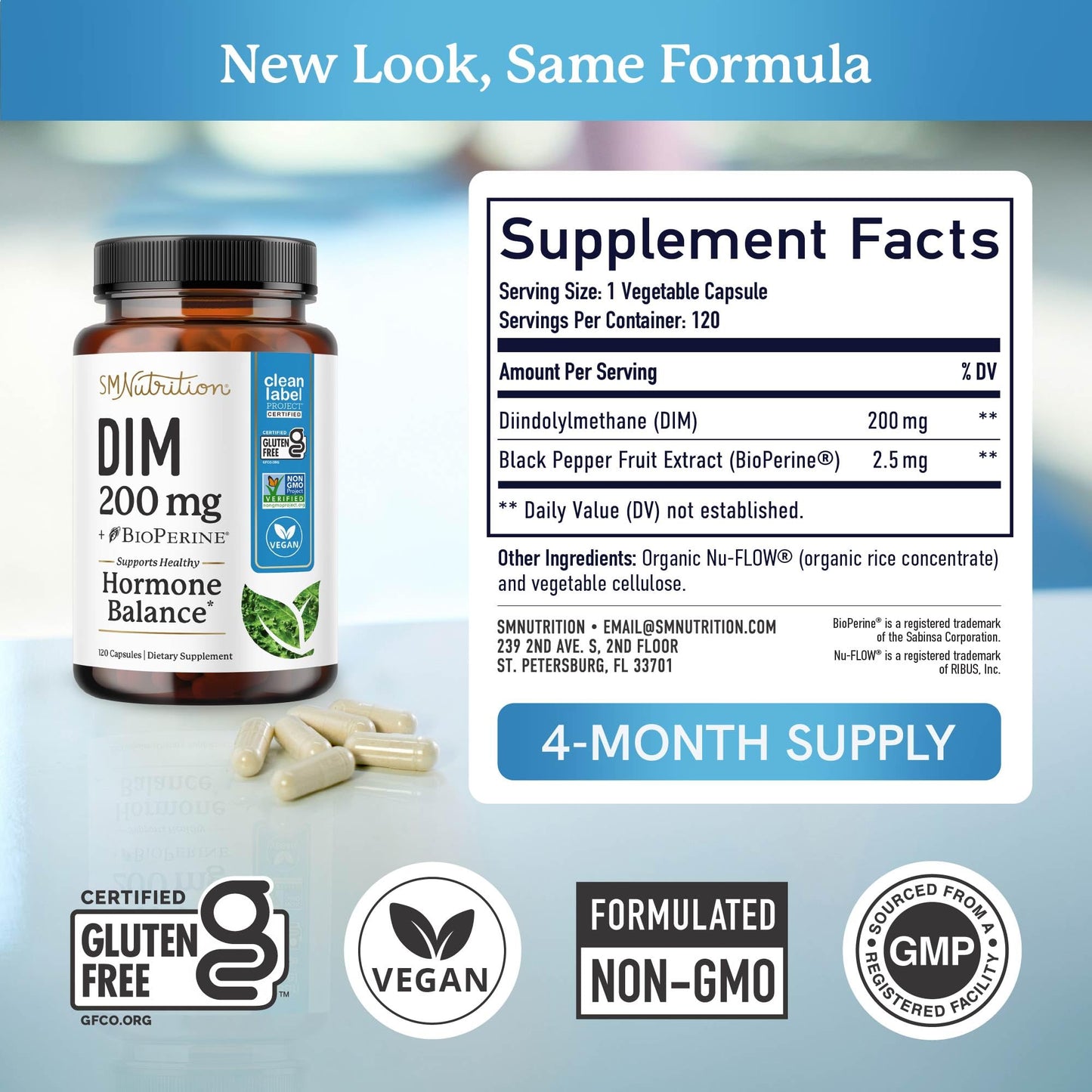 SMNutrition DIM Supplement 200 mg Capsule 120 Count