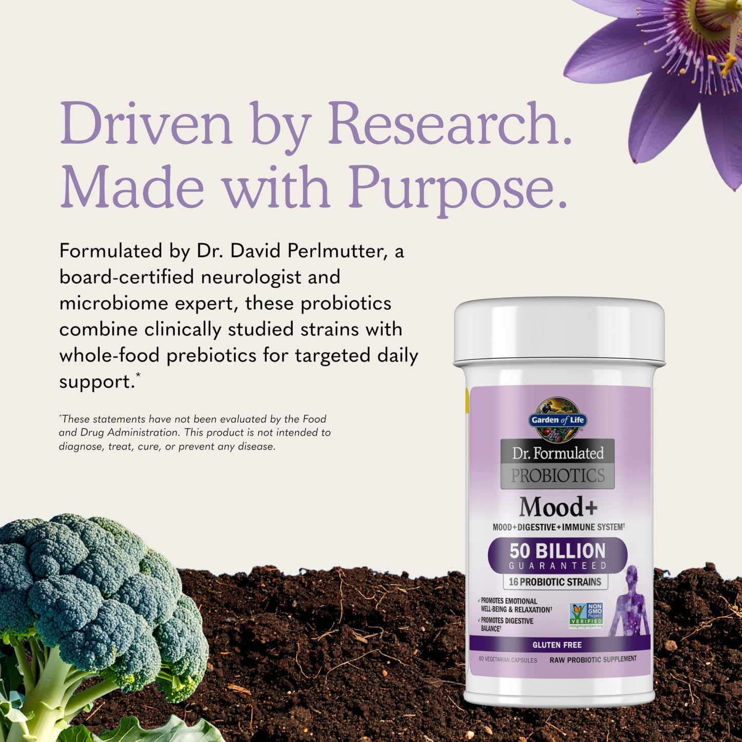 Garden of Life Probiotics Mood+ Dr Formulated Acidophilus Probiotic Supplement Capsules, 60
