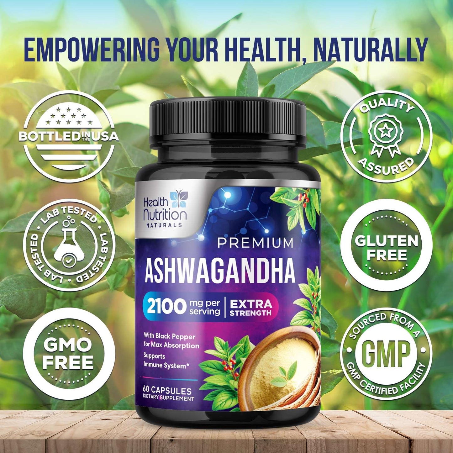 Health Nutrition Naturals Ashwagandha Capsules, 60 Count
