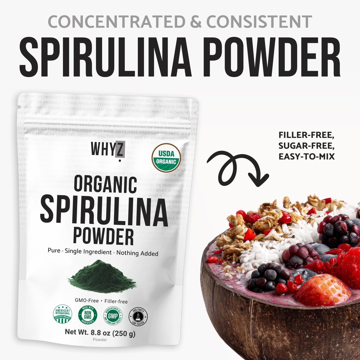 WHYZ Organic Spirulina Powder 8.8 oz