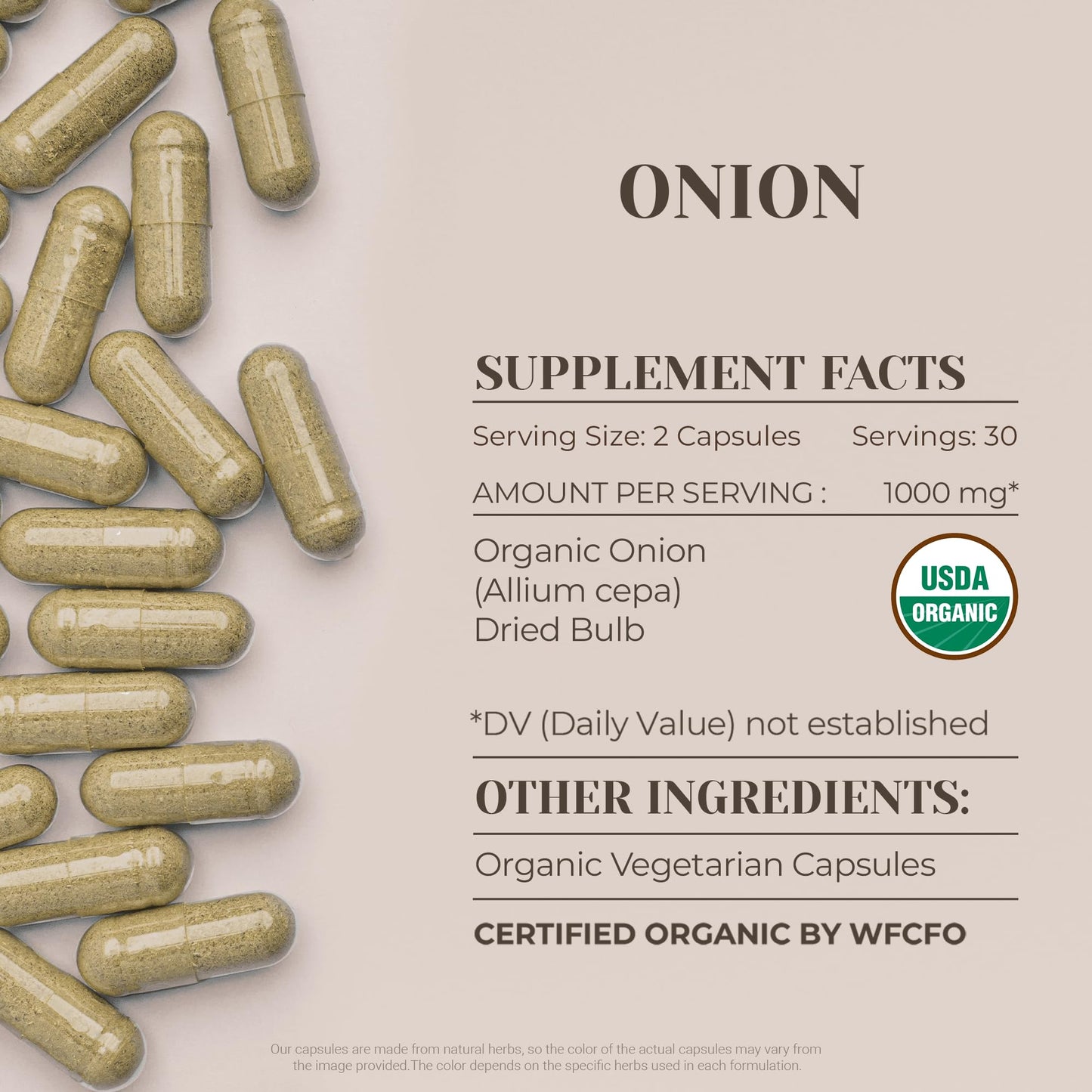 Garden Organics Onion USDA Organic Capsules, 60 Count