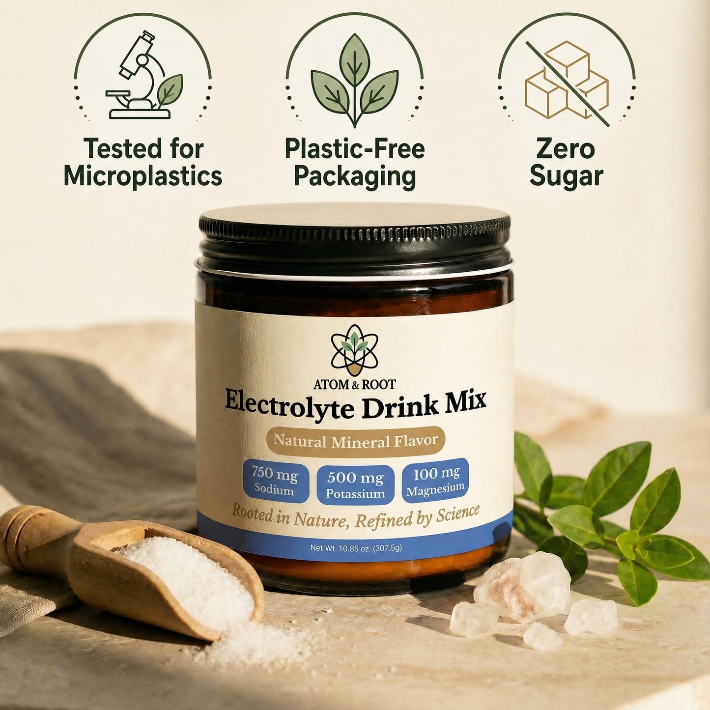 Atom & Root Raw & Unflavored Electrolytes Powder - Natural Fasting Salts, 10.85 oz