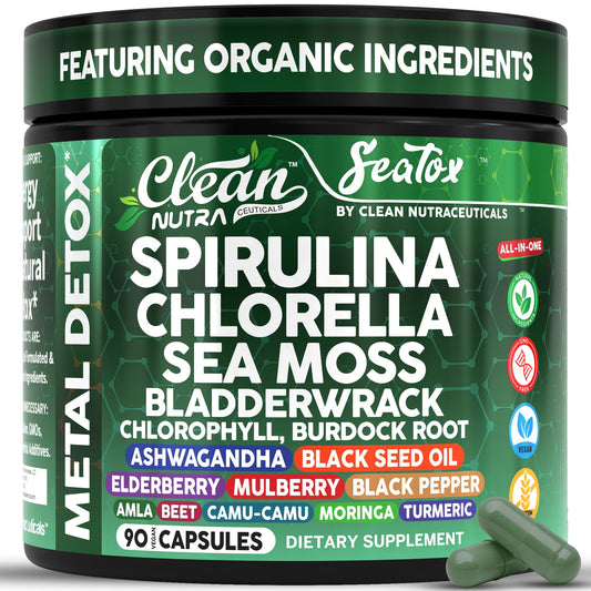 Clean Nutraceuticals Sea Tox Organic Spirulina and Chlorella Capsules, 90 Capsules