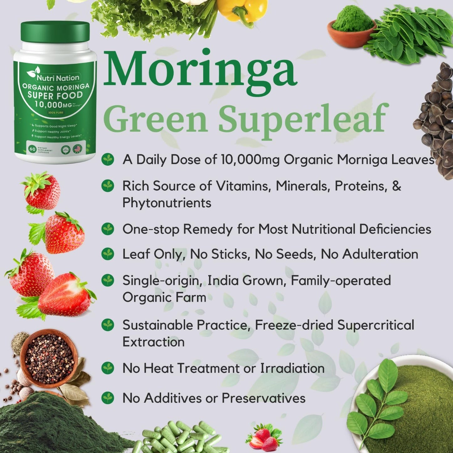 Nutri Nation Organic Moringa Supplement Capsule 3 Bottles