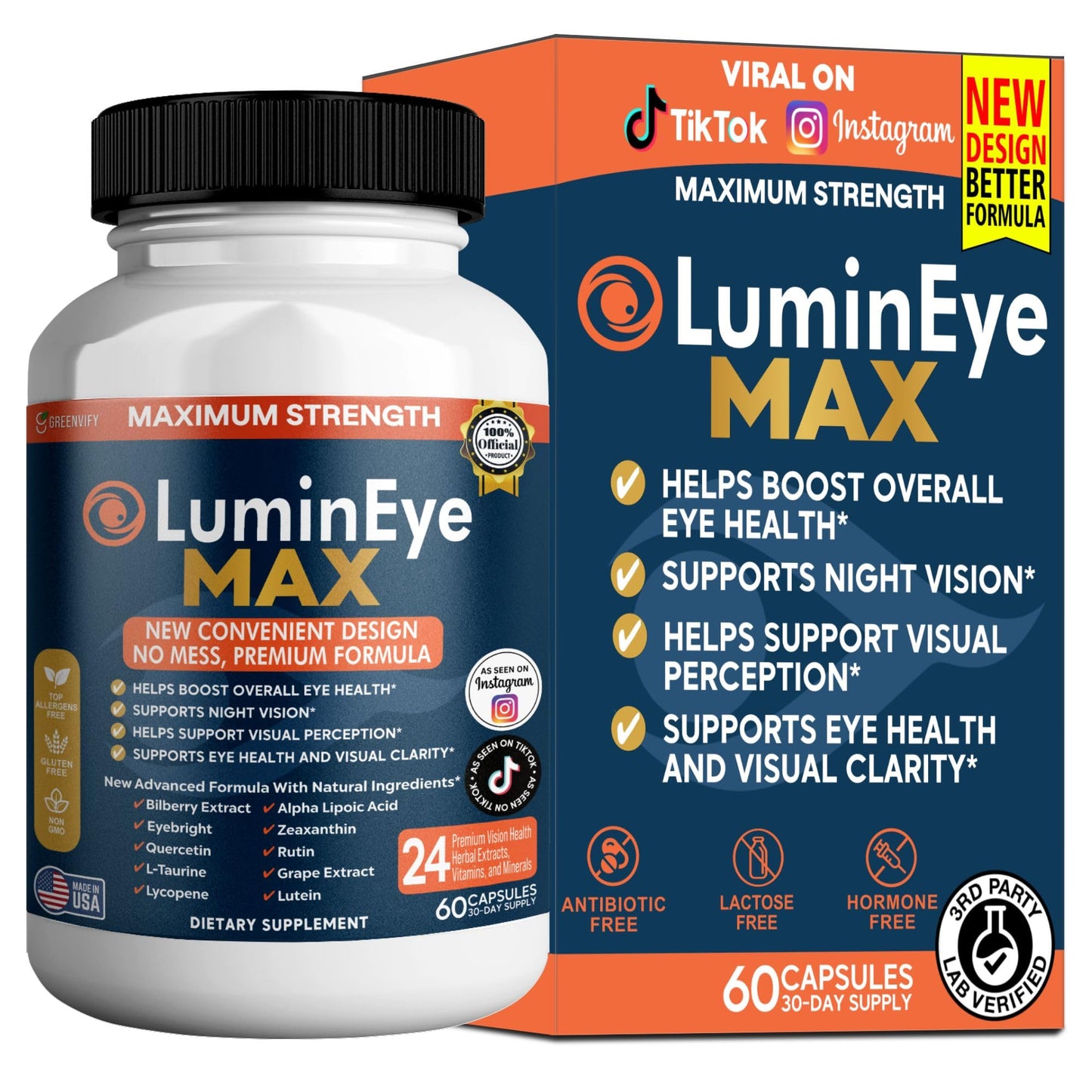 GREENVIFY LuminEye MAX Eye Health Supplement, Advanced Vision Support Formula for Adults, 60 Capsules