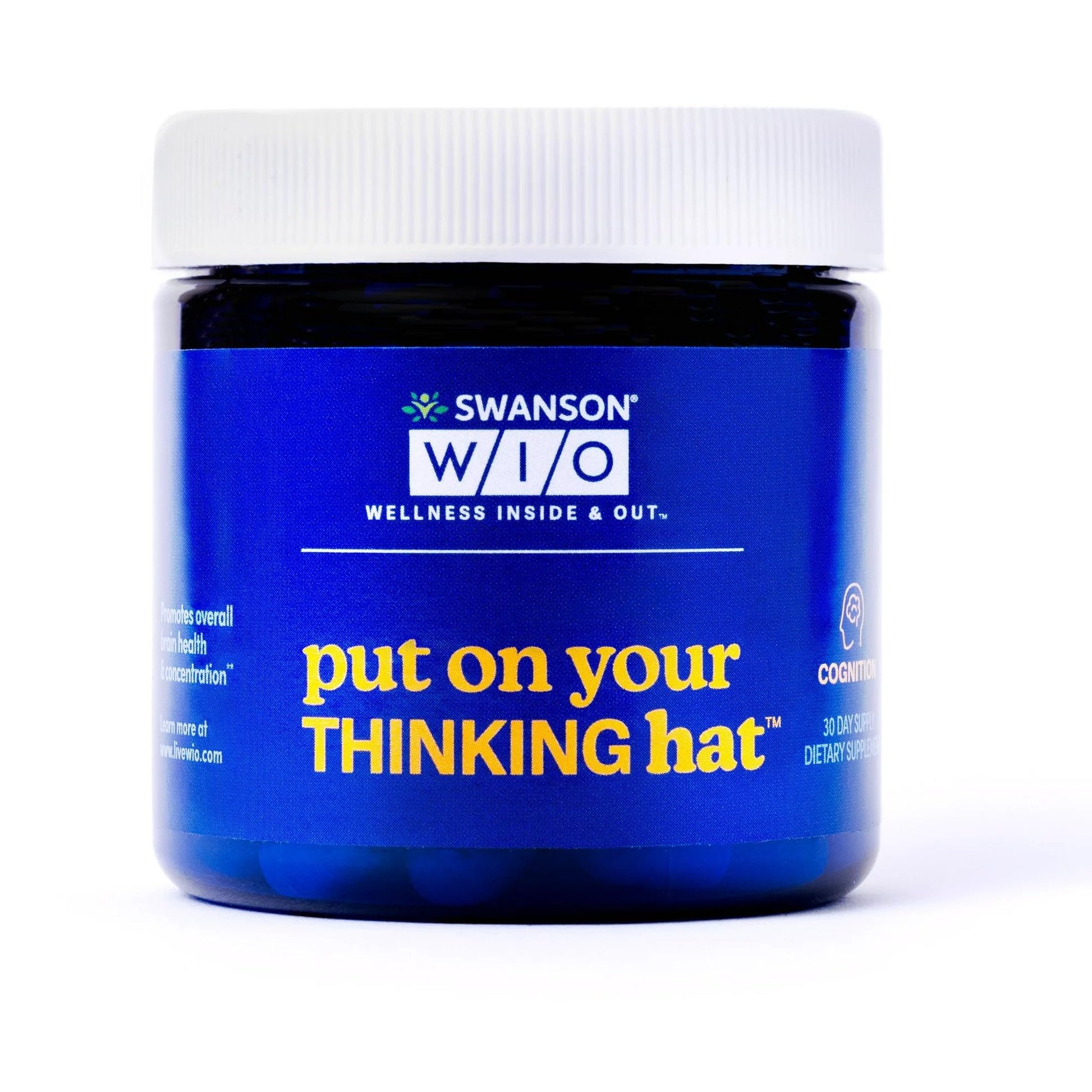 Swanson W/I/O Put on Your Thinking Hat Brain Health, Concentration, Better Focus, Ginkgo Biloba + Neurofactor Coffee Fruit Capsules, 30 Count