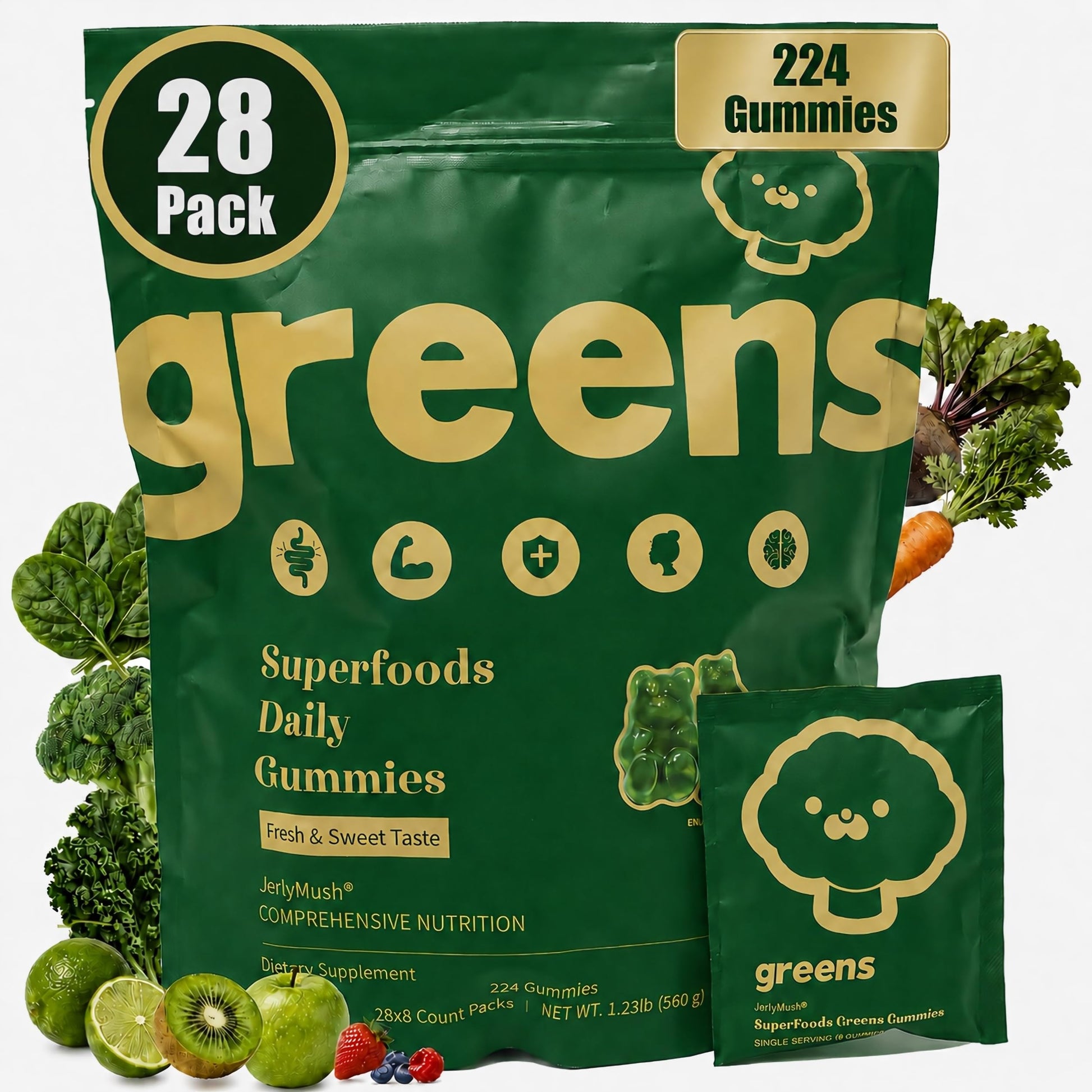 JerlyMush Greens Daily Gummies Gummy, 224 Count