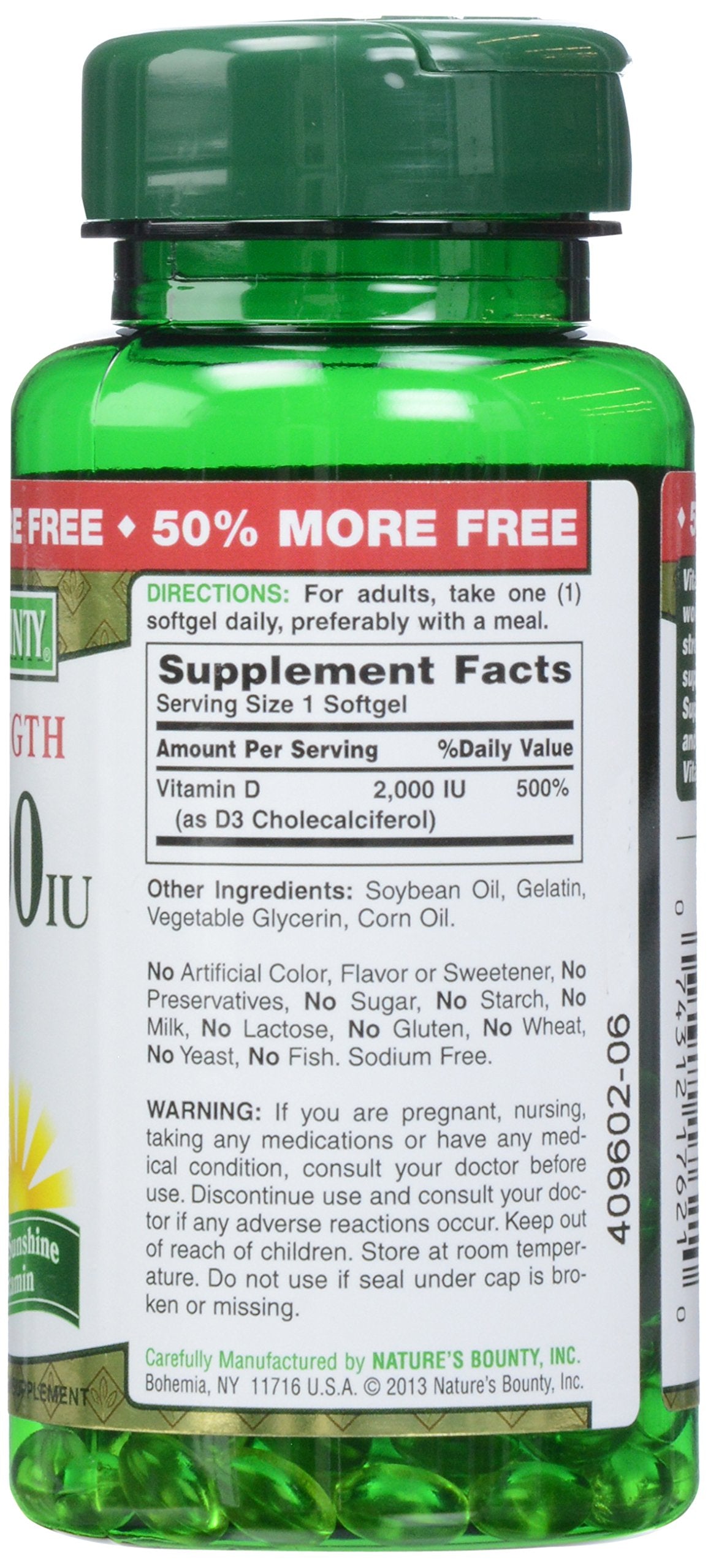 Nature's Bounty Vitamin D3 2000 IU Softgels, 150 Count