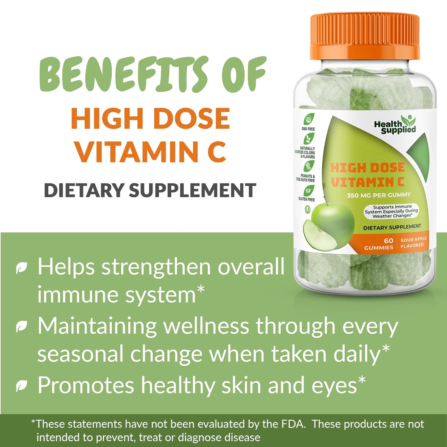 Health Supplied Vitamin C Gummies Mega Dose 1050 mg Vitamin C, 60 Gummies