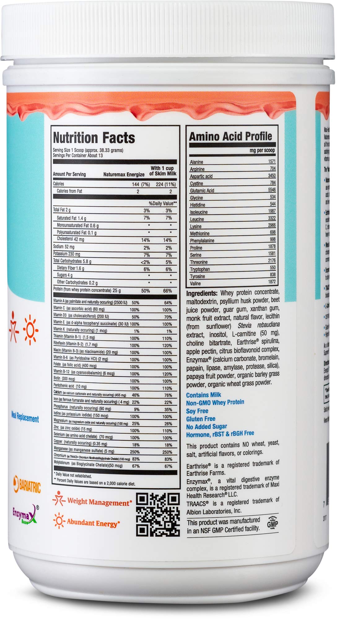 Maxi Health Naturemax Energize, Whey Protein Powder and Meal Replacement Kosher, Strawberry, 1.17 Pound