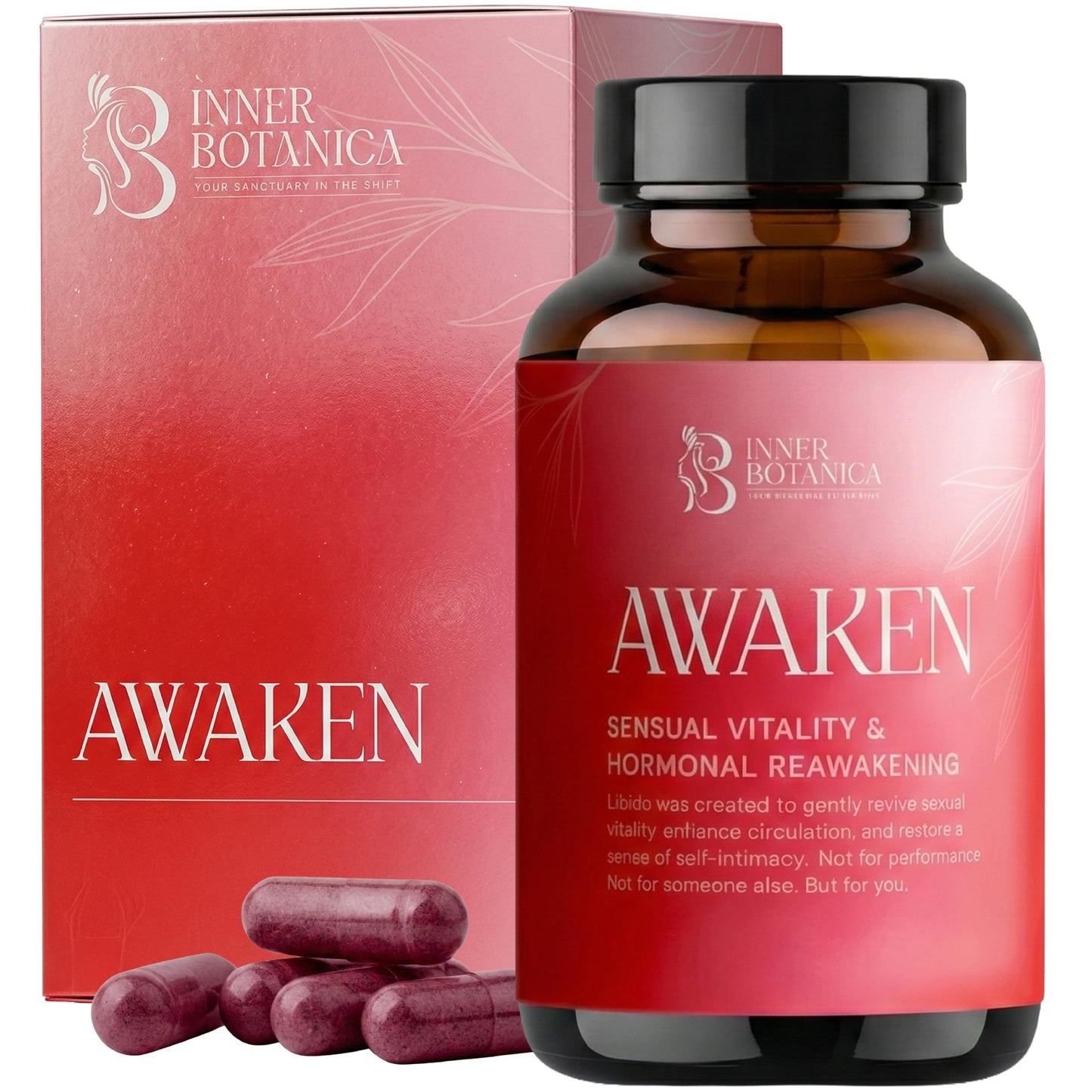 Inner Botanica Awaken Libido Support for Women with Maca Root & Adaptogens - Perimenopause Supplements for Women - Intimacy Vitamins & Daily Sensual Wellness, 60 Capsules