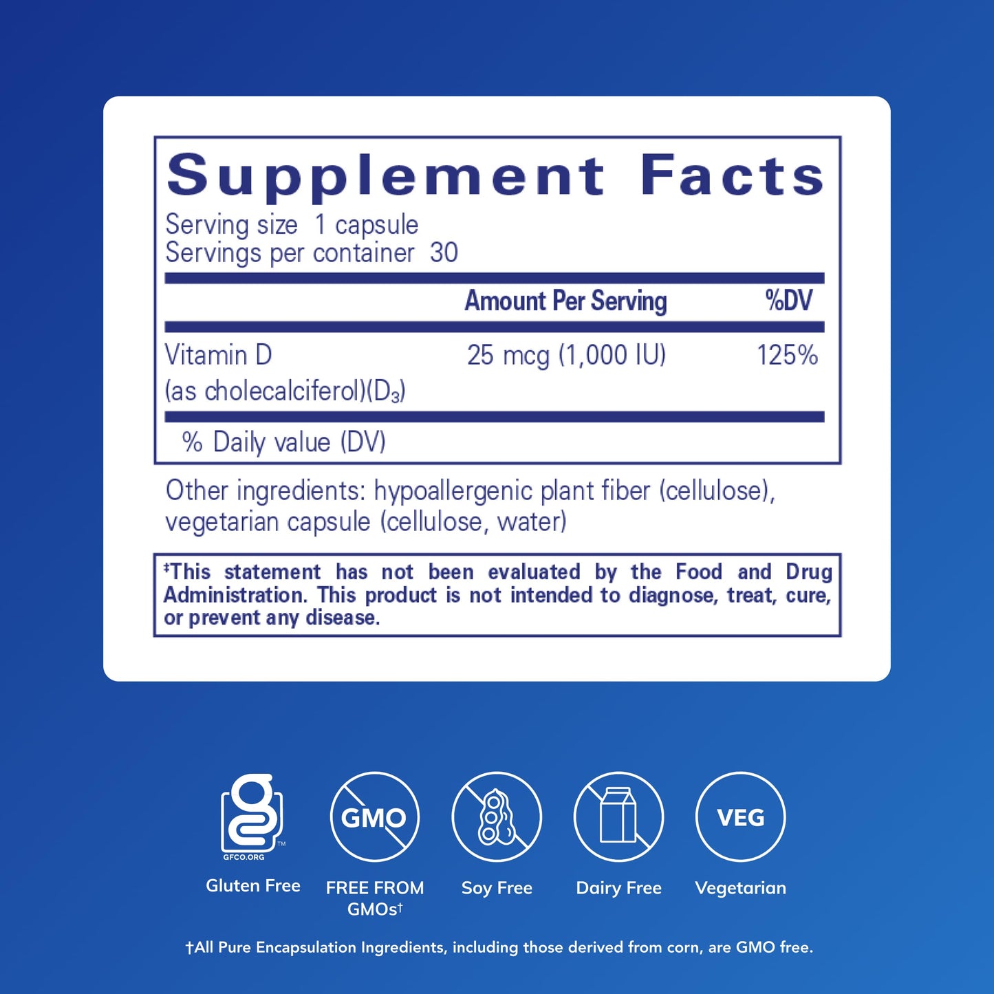Pure Encapsulations Vitamin D3 25 mcg (1,000 IU) Capsules 30