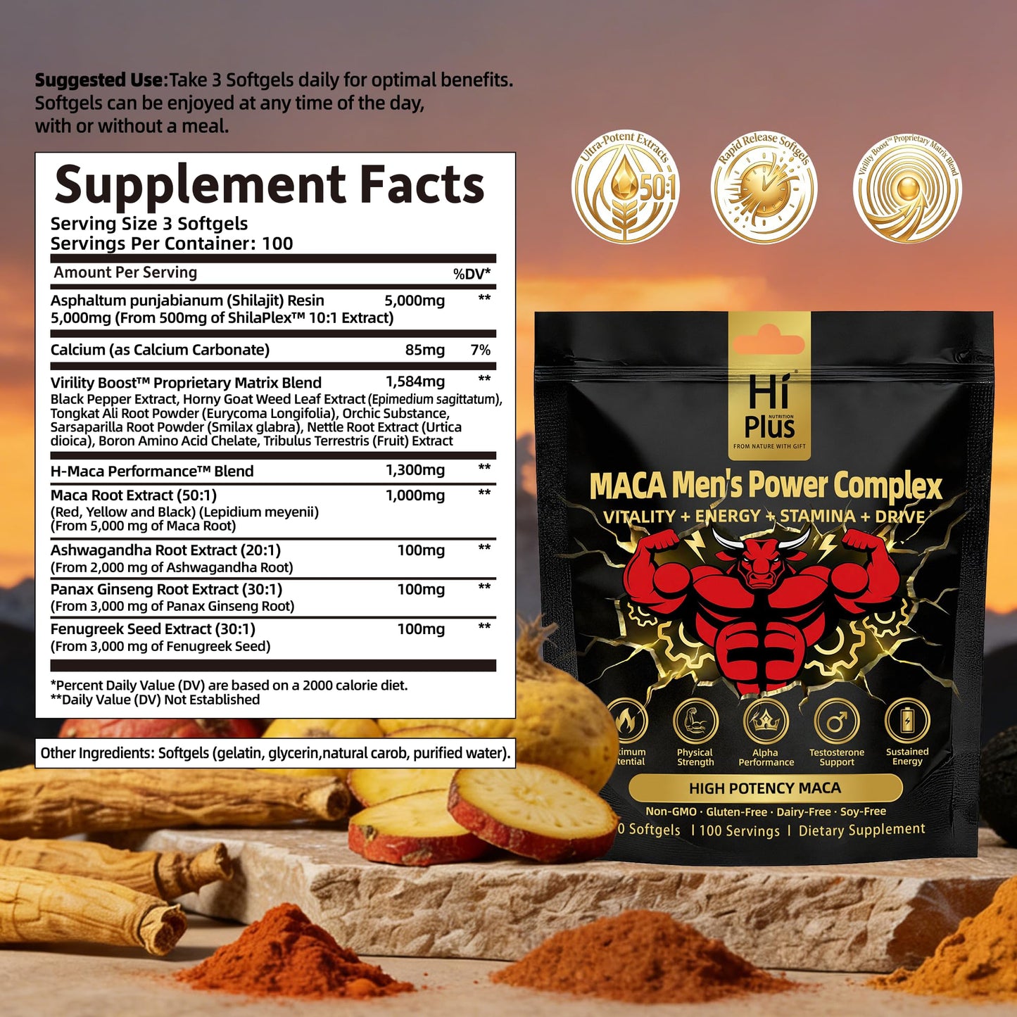 HiPlus Maca Men's Power Complex Formula Gummy, 300 Count