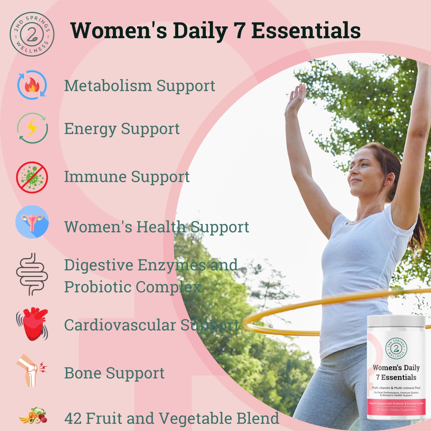 2nd Springs Women's & Men's Daily 7 Essentials + Vitamin D3 + K2 Chewables, 180