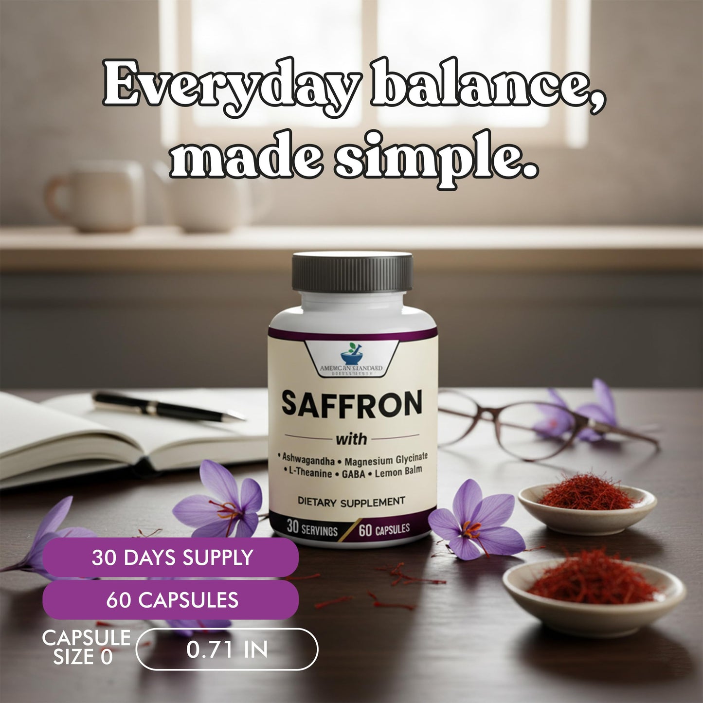 American Standard Supplements Saffron Extract 100mg Capsule 60 Count