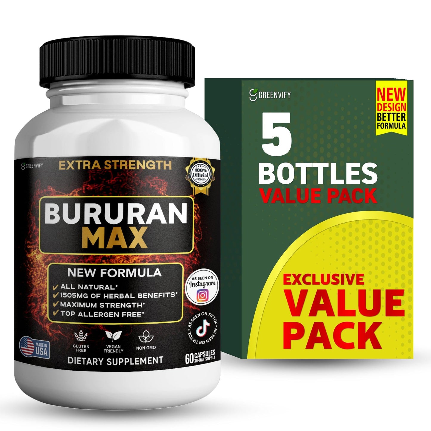 GREENVIFY Bururan Max Organic Maca Root Supplement Black Pepper 60 Capsules