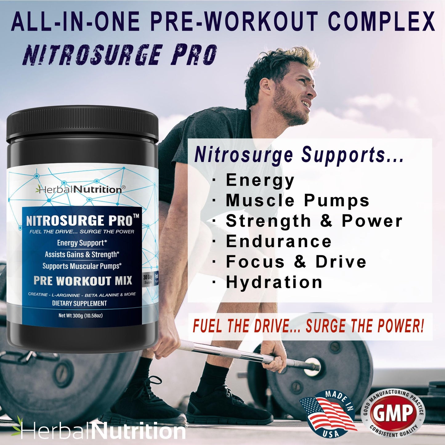 Herbal Nutrition Nitrosurge Pro Pre-Workout Powder with Creatine 10.58 oz