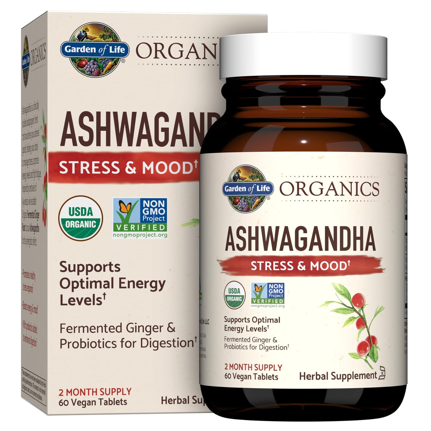 Garden of Life Organic Ashwagandha Supplement with Probiotics & Ginger Tablets 60 Tablets