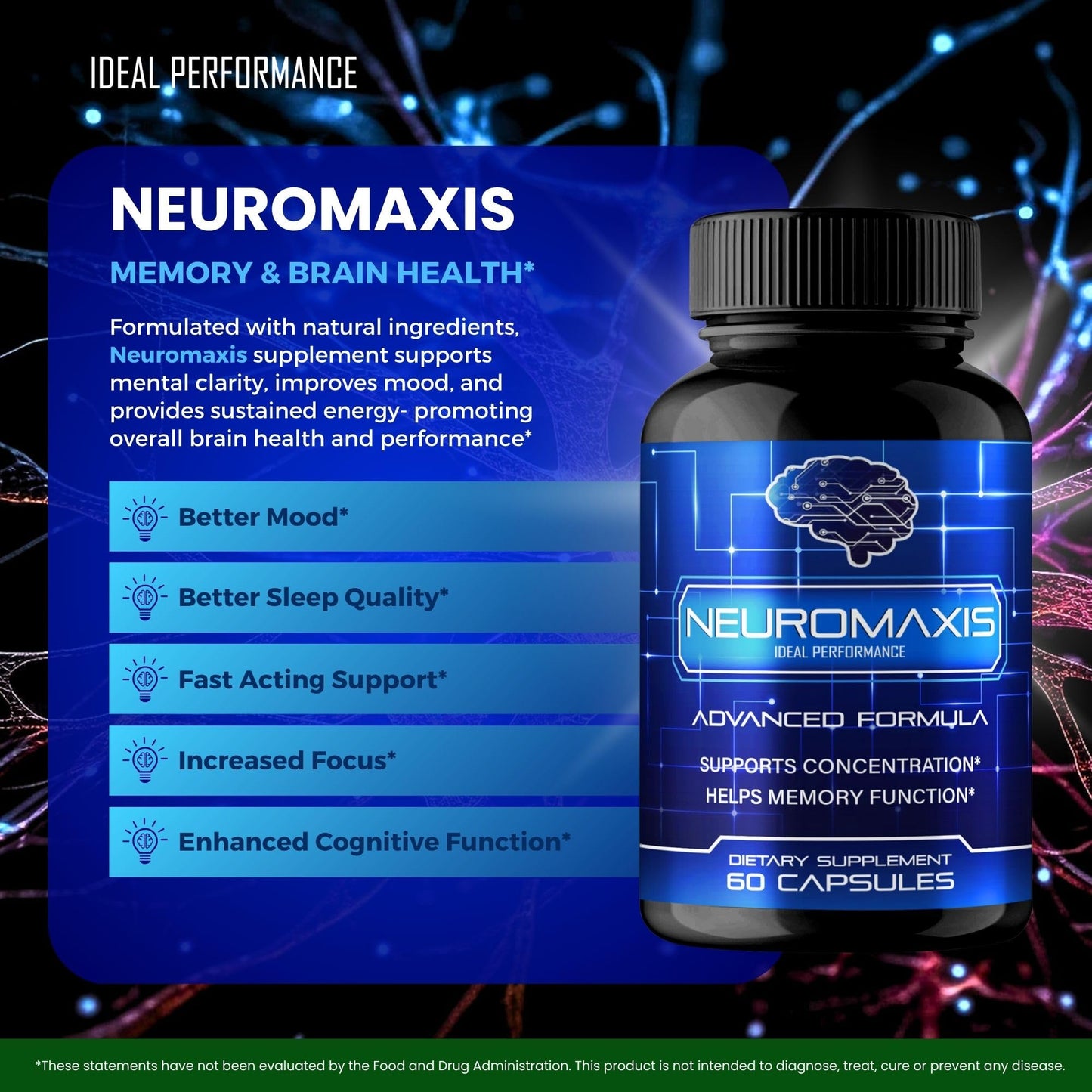 IDEAL PERFORMANCE Neuromaxis Brain & Memory Supplement Capsules, 120 Count