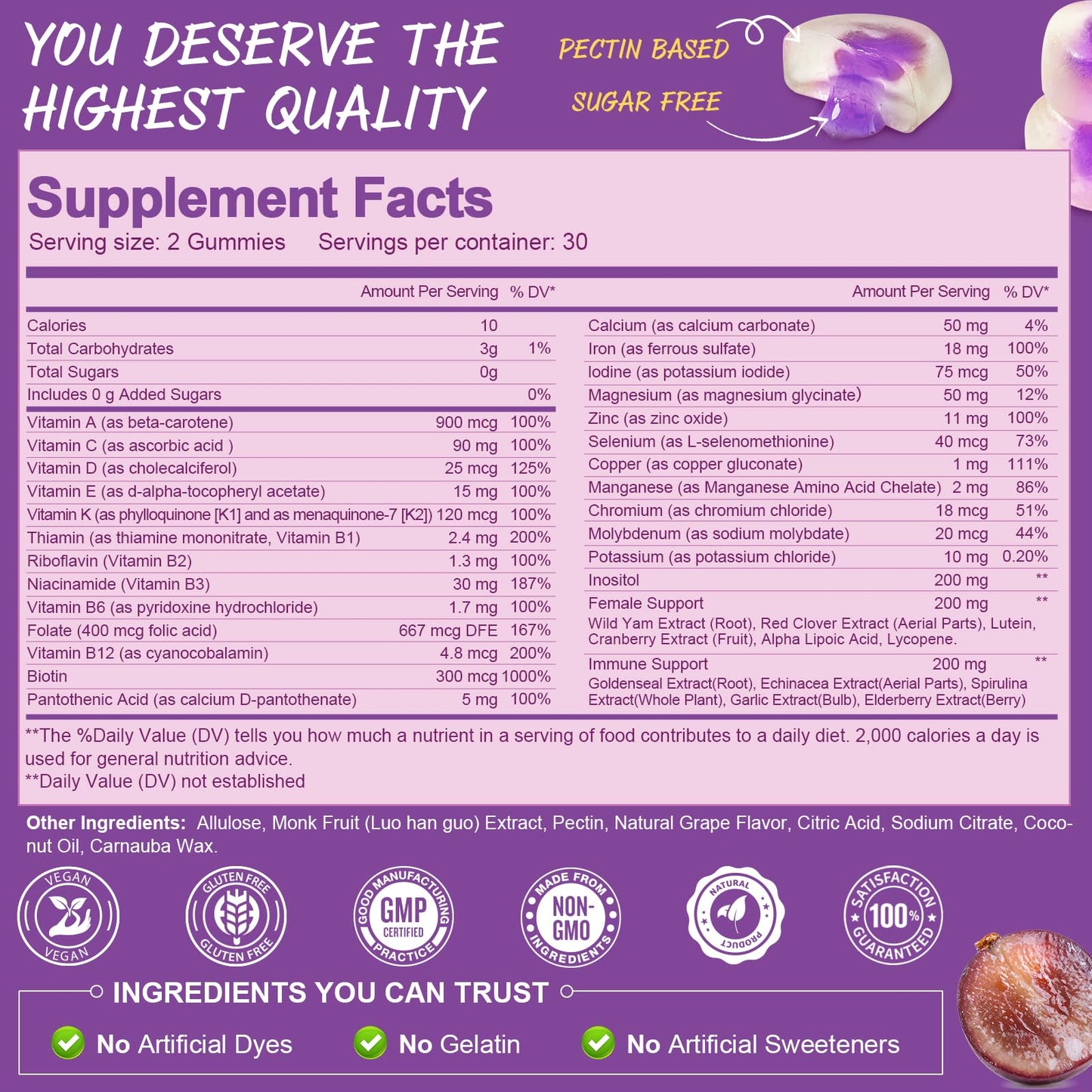 Totaria Sugar Free Multivitamin Gummies for Women 14+ 120 Gummies
