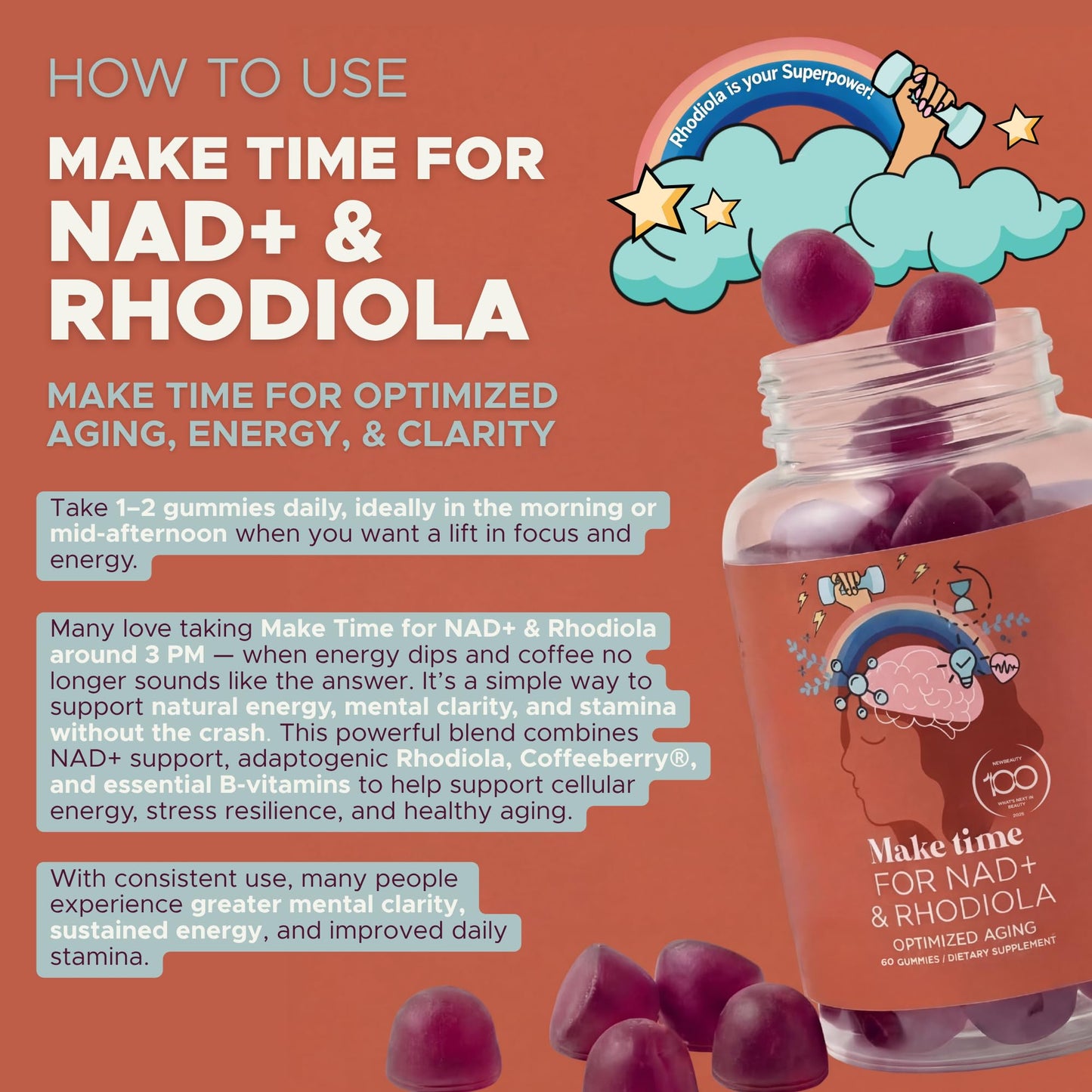 MAKE TIME NAD+ Supplement Gummies for Women, 60 Gummies