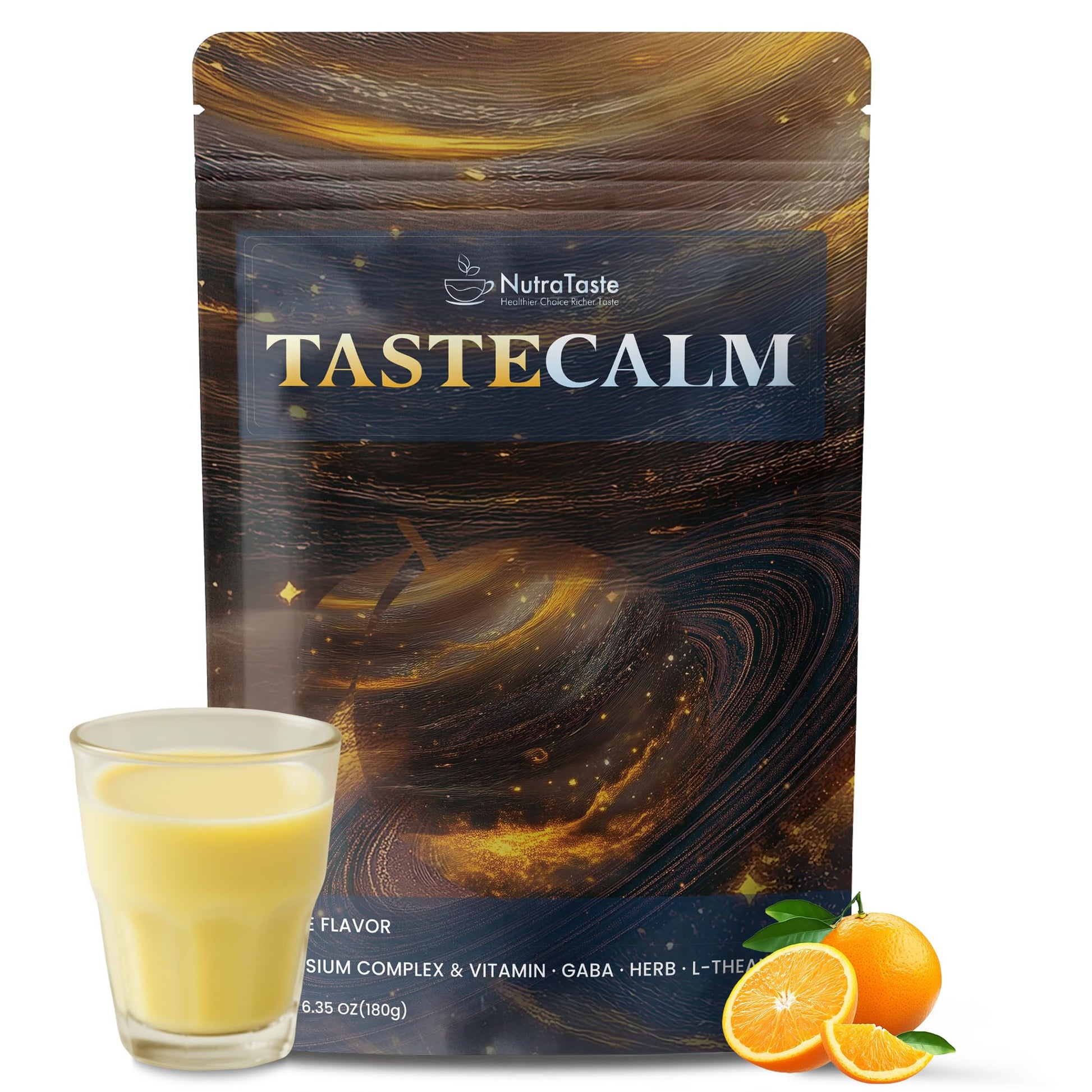 NUTRATASTE HEALTHIER CHOICE RICHER TASTE Calm Magnesium Powder with Ashwagandha, L-Theanine, GABA & 6 Mushrooms Magnesium Glycinate Supplement, 6.35 oz