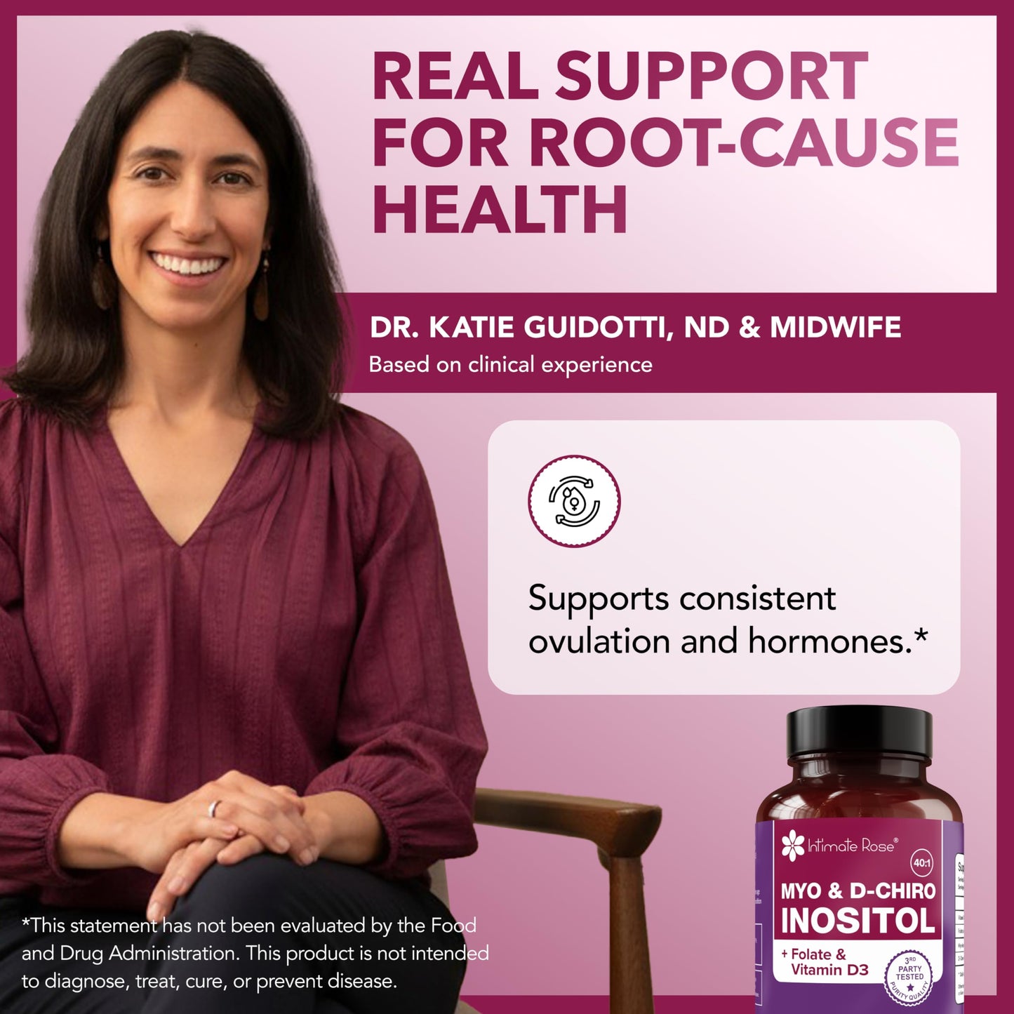 Intimate Rose Myo-Inositol & D-Chiro Inositol Supplement with Folate and Vitamin D - 40:1 Ratio Capsules, 120 Capsules