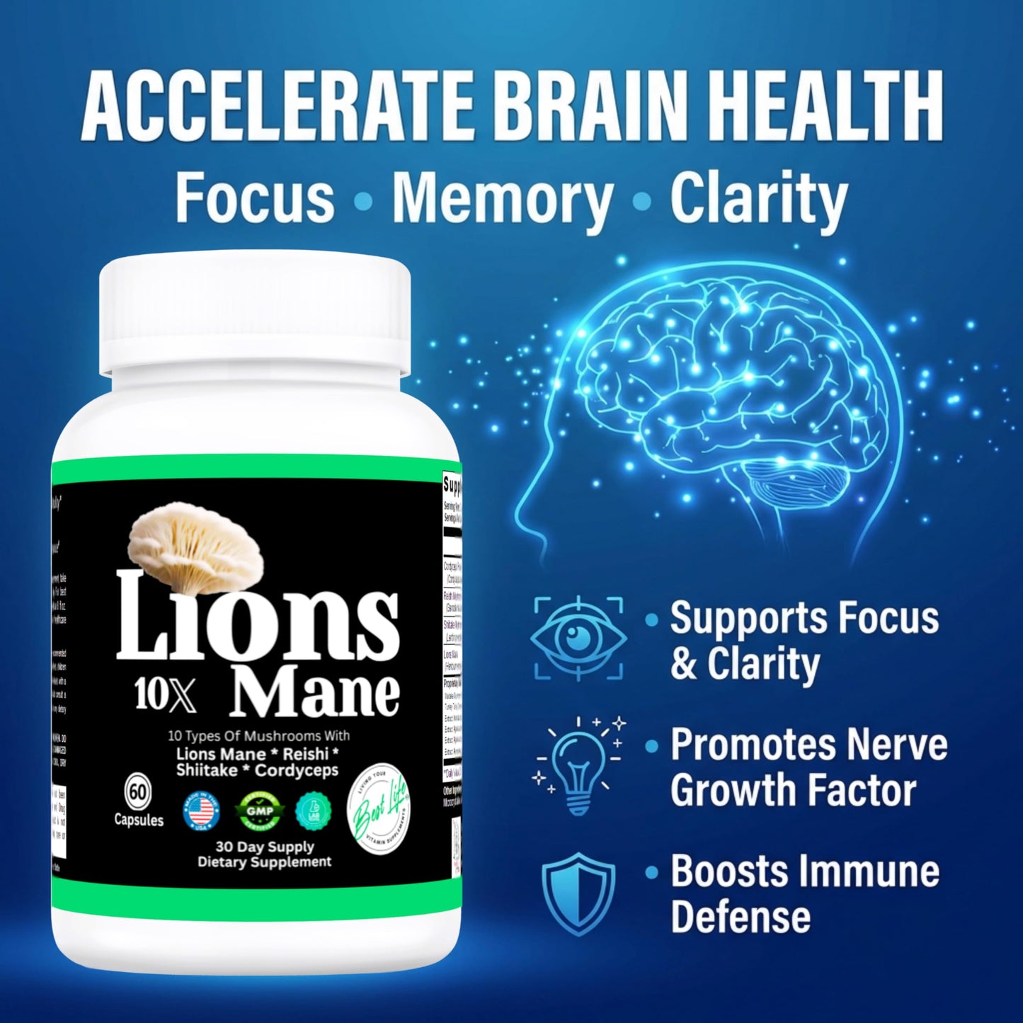 THIS LITTLE HOUSE OF MINE Lions Mane Mushroom Supplement + Reishi & Shiitake Extracts Tablets, 60 Count