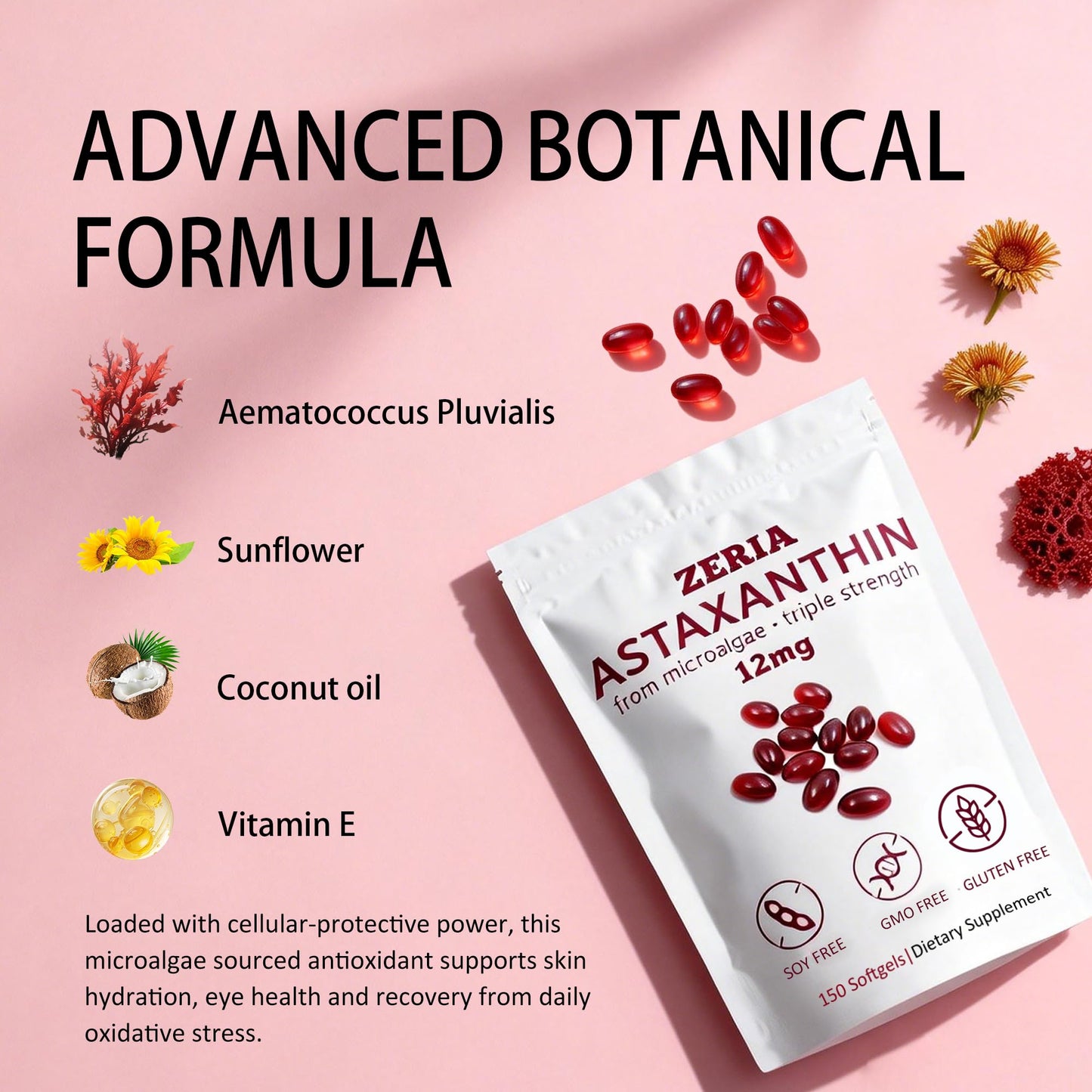 ZERIA Astaxanthin 12mg Softgels, 150 Softgels