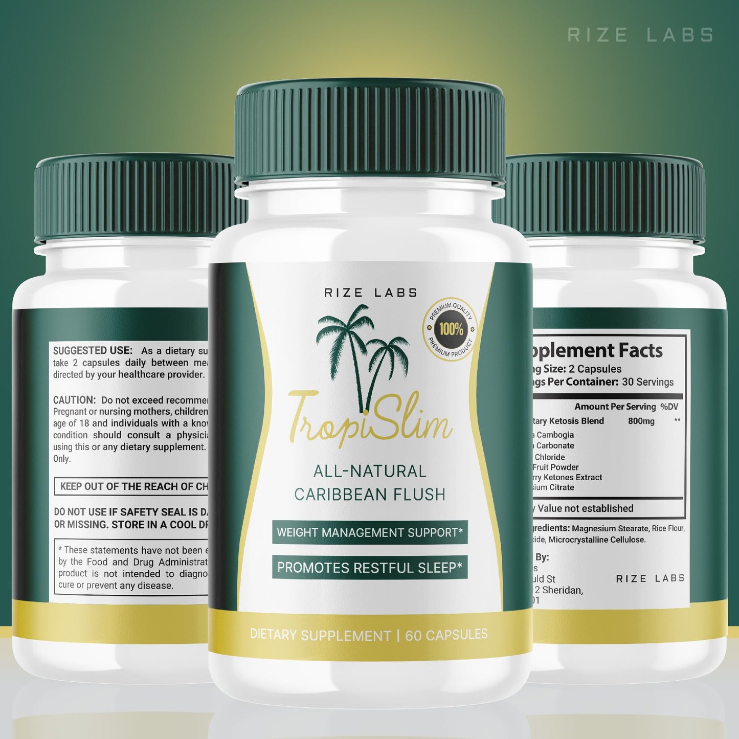 rize labs Tropislim All Natural Caribbean Flush Weight Loss Supplement Slimming Capsules for Women, 60 Capsules