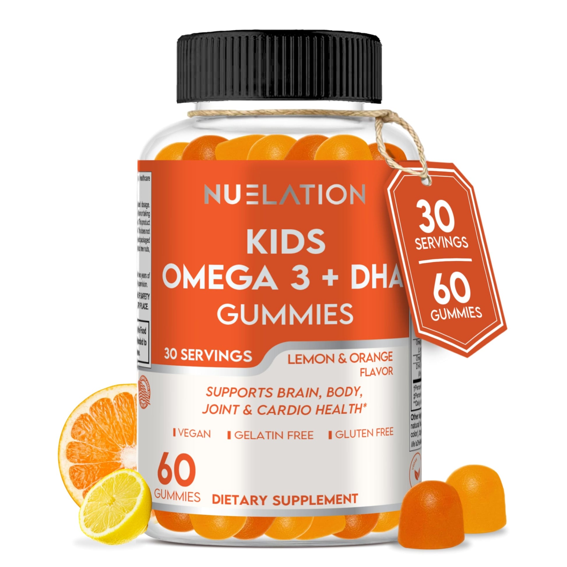 NUELATION Vegan Omega 3 Gummies for Kids with DHA - Plant Based Brain, Eye & Heart Support, 60 Count