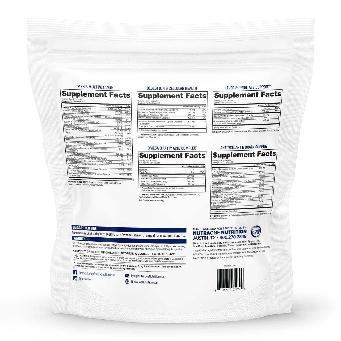 NutraOne MrOne Daily Vitamin Packs for Men Powder 180 Count