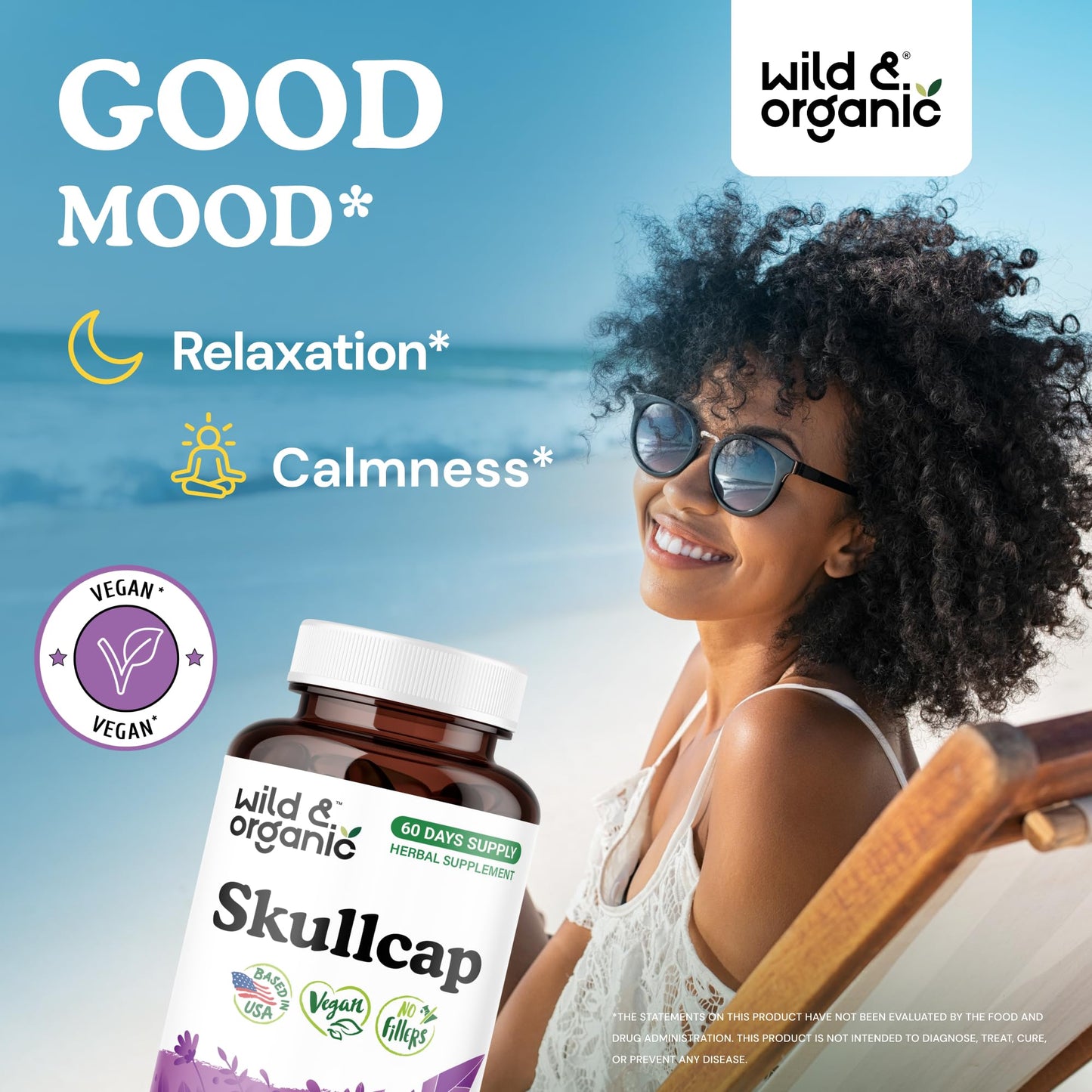 Wild & Organic Skullcap 1200 mg Capsules, 120 Count