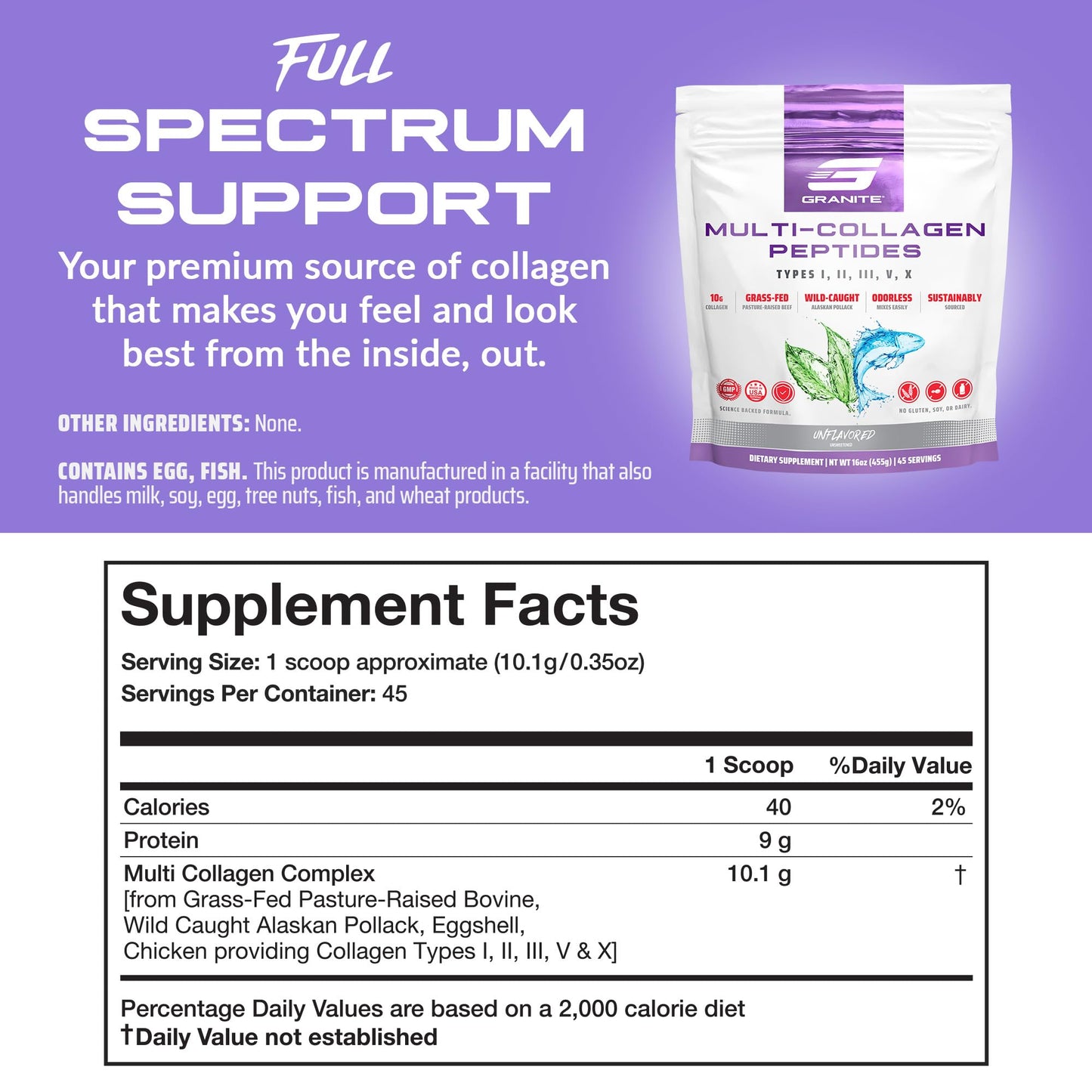 Granite Supplements Collagen Peptides Powder 16 oz