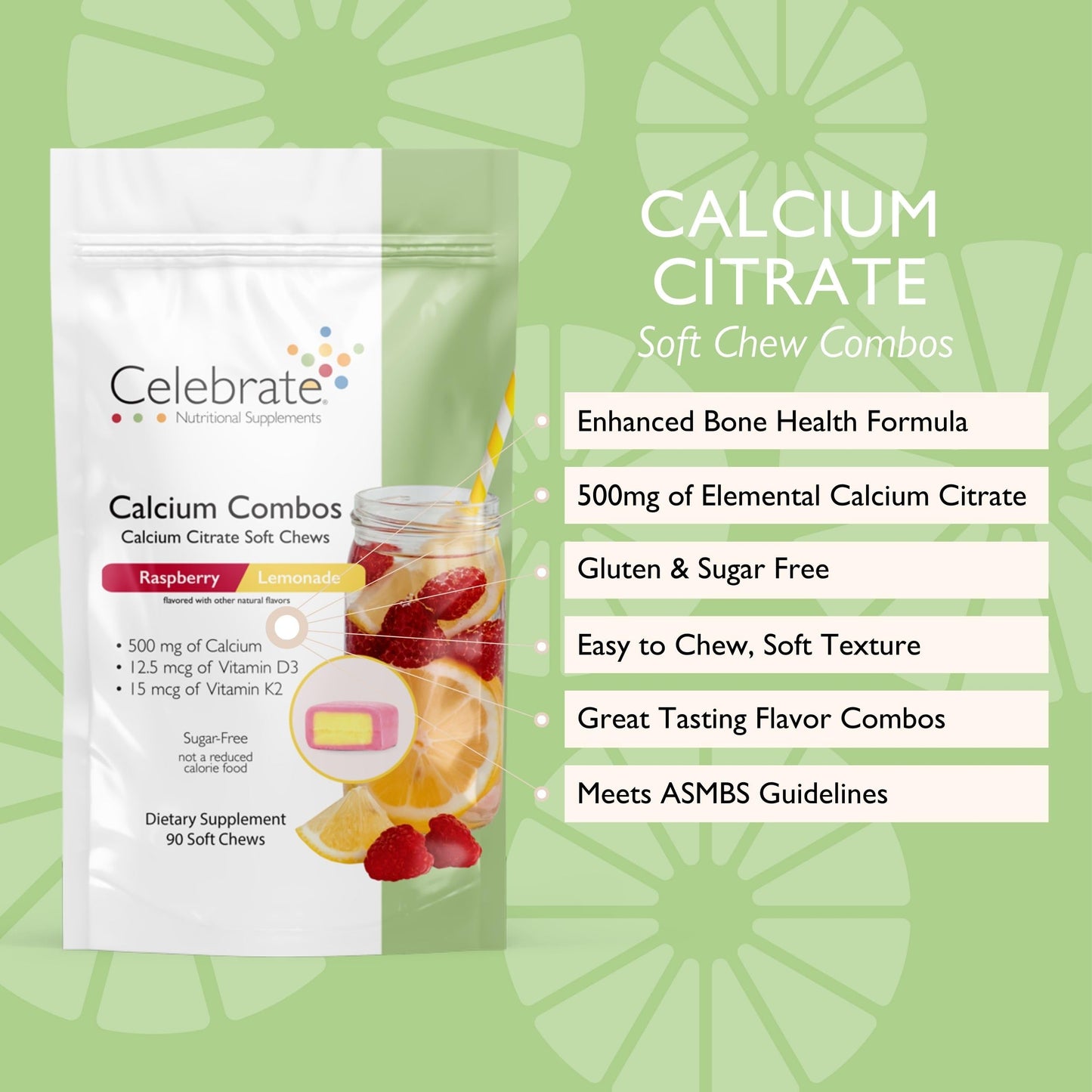 Celebrate Bariatric Supplements Calcium Citrate Soft Chews with Vitamin D3, Chewable, 90 Count