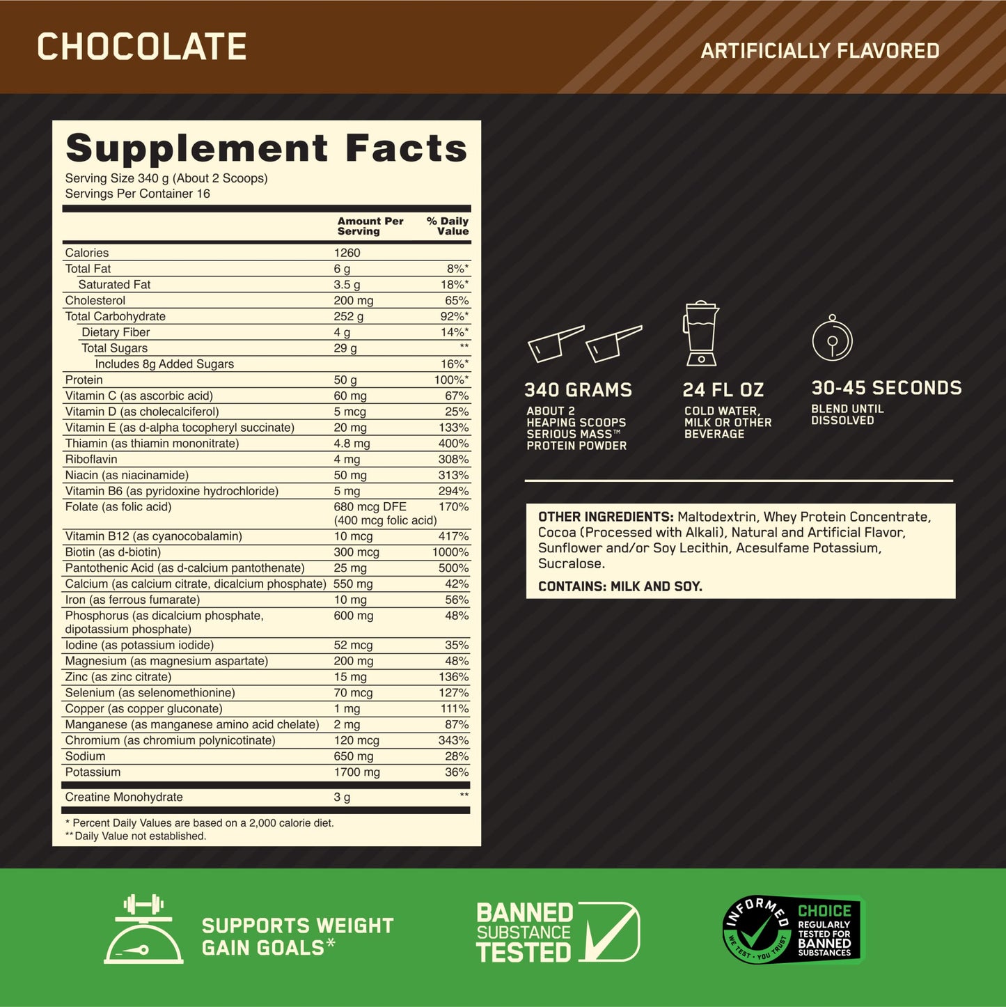 Optimum Nutrition Serious Mass Weight Gainer Protein Powder, 192 Servings