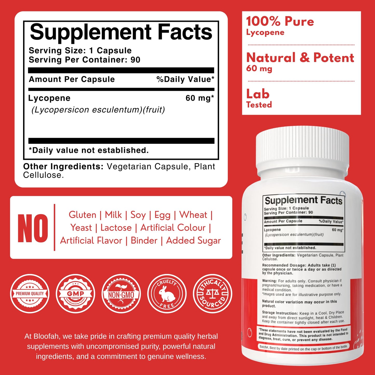 Bloofah Lycopene Supplement for Men 60mg Capsule 90 Count