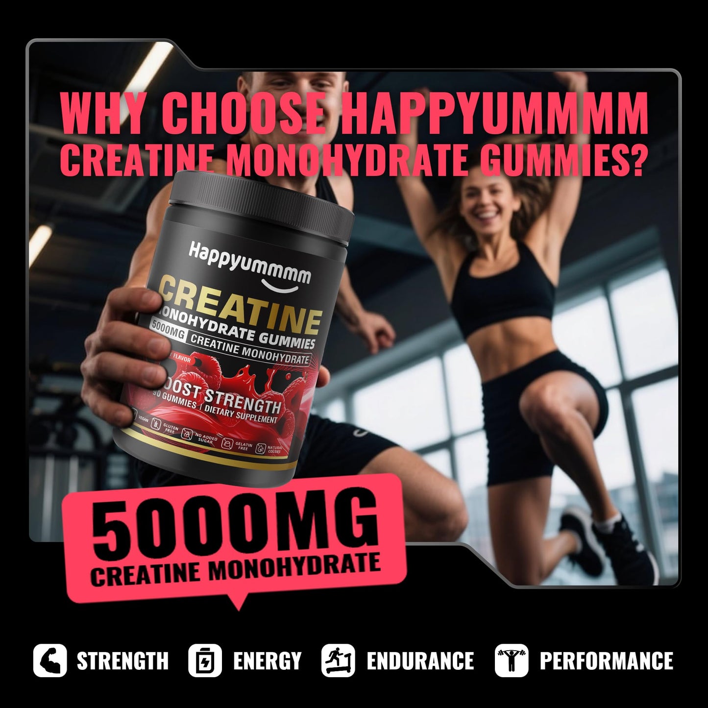 Happyummmm nutrition Creatine Monohydrate Gummies, 90 Count