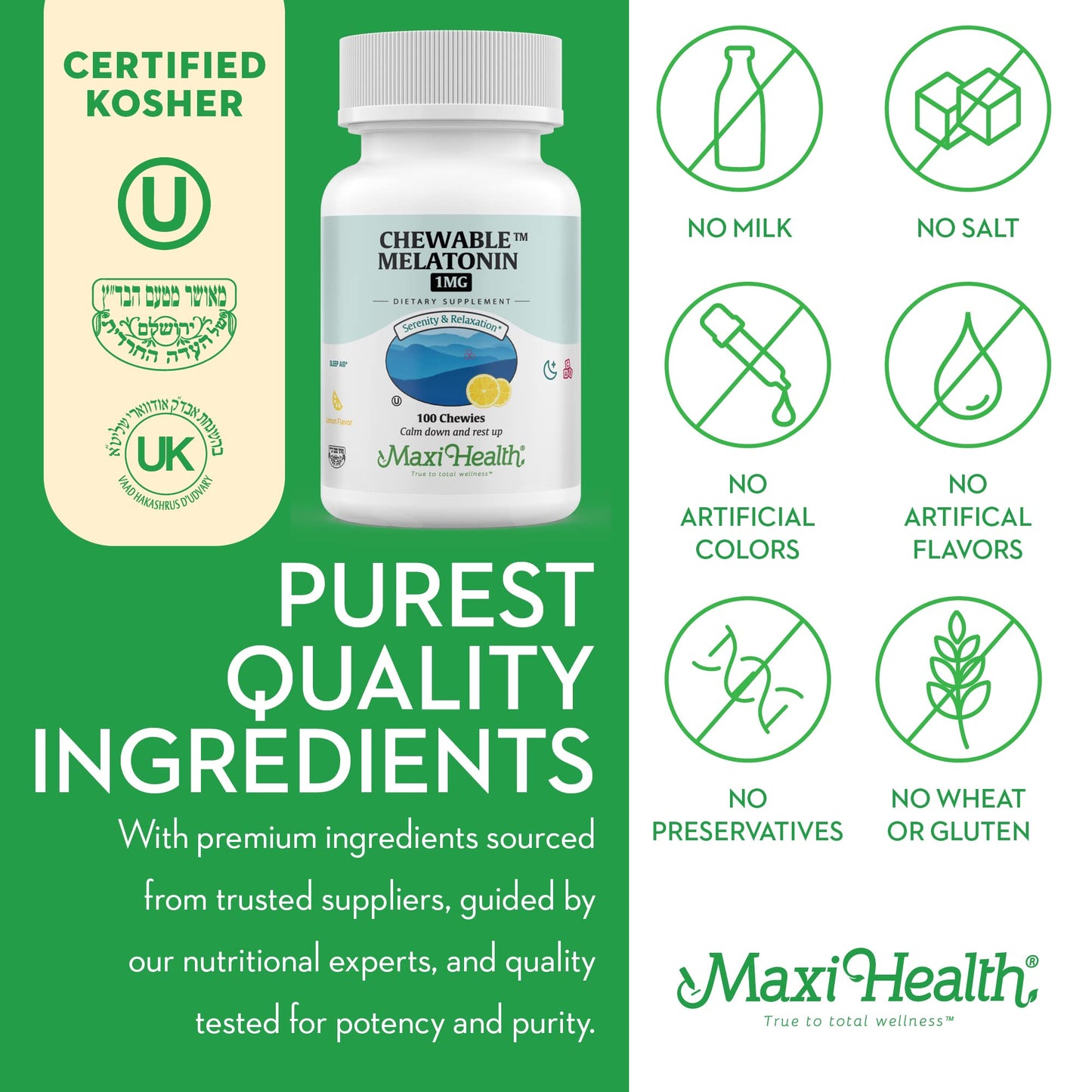 Maxi Health Melatonin 1mg Chewable Tablets 100 Count