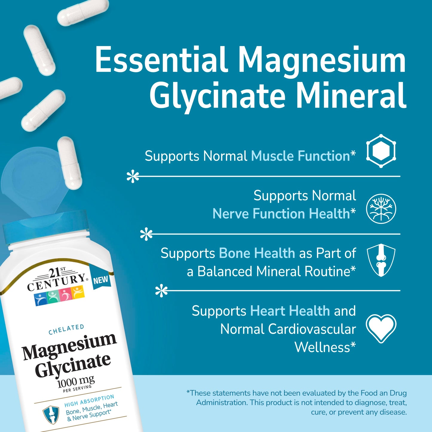21st Century Magnesium Glycinate 1000mg Capsules 150