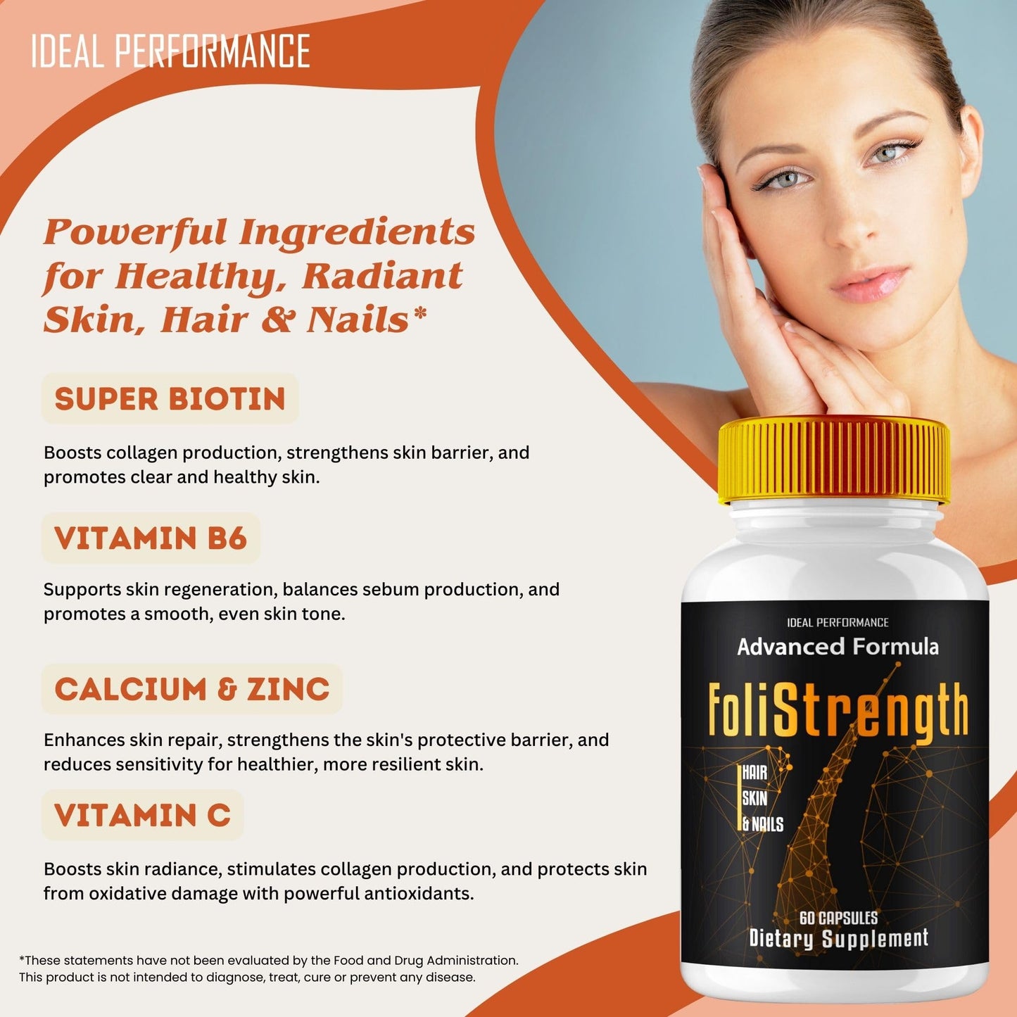 IDEAL PERFORMANCE Foli Strength Hair Skin and Nails Vitamins Capsules, 60 Count
