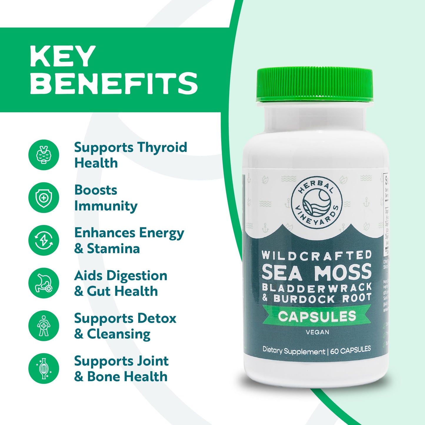 Herbal Vineyards SeaMoss, Bladderwrack & Burdock Capsules, 120 Capsules