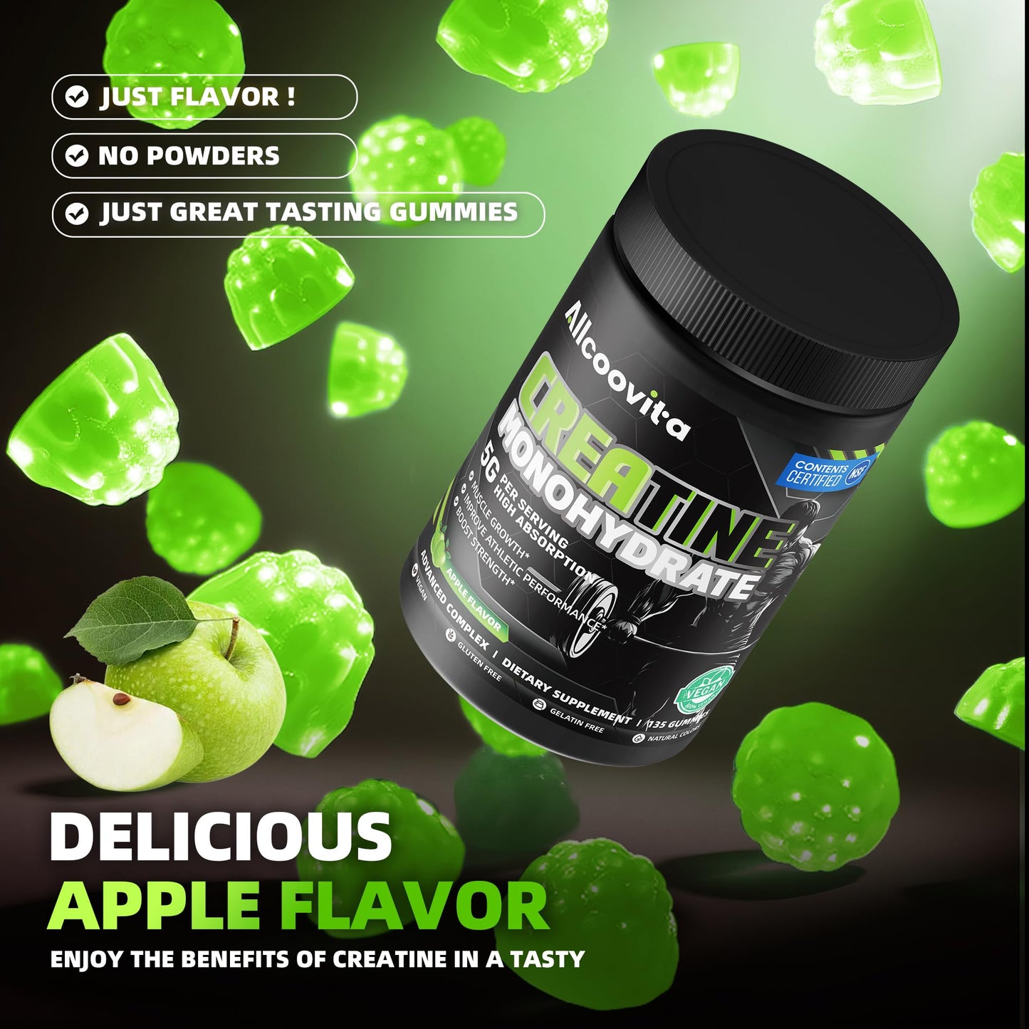Allcoovita Creatine Monohydrate Gummies, 135 Gummies